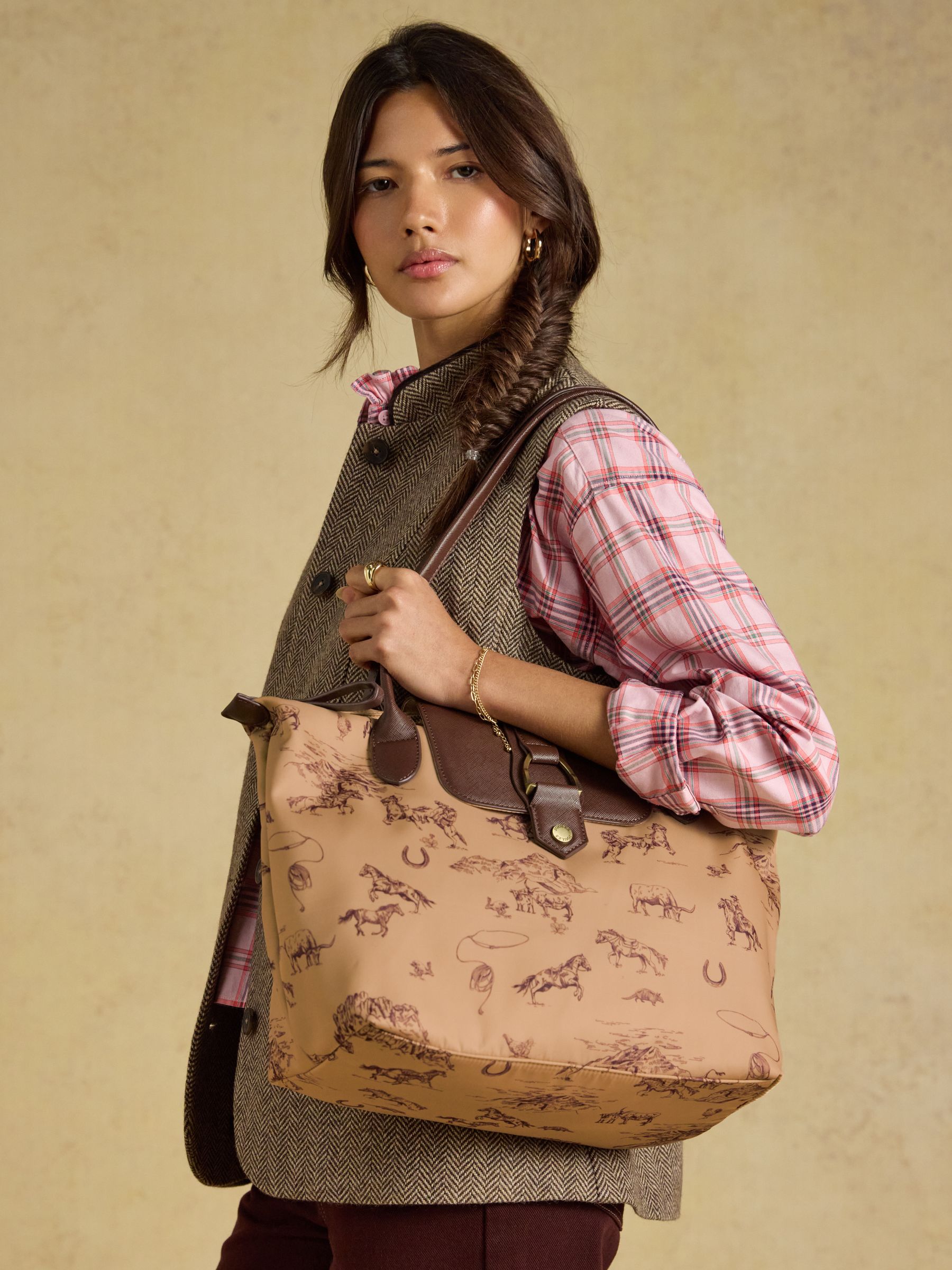 Edie Neutral Rodeo Print Zip Top Shopper Bag - Image 2 of 9