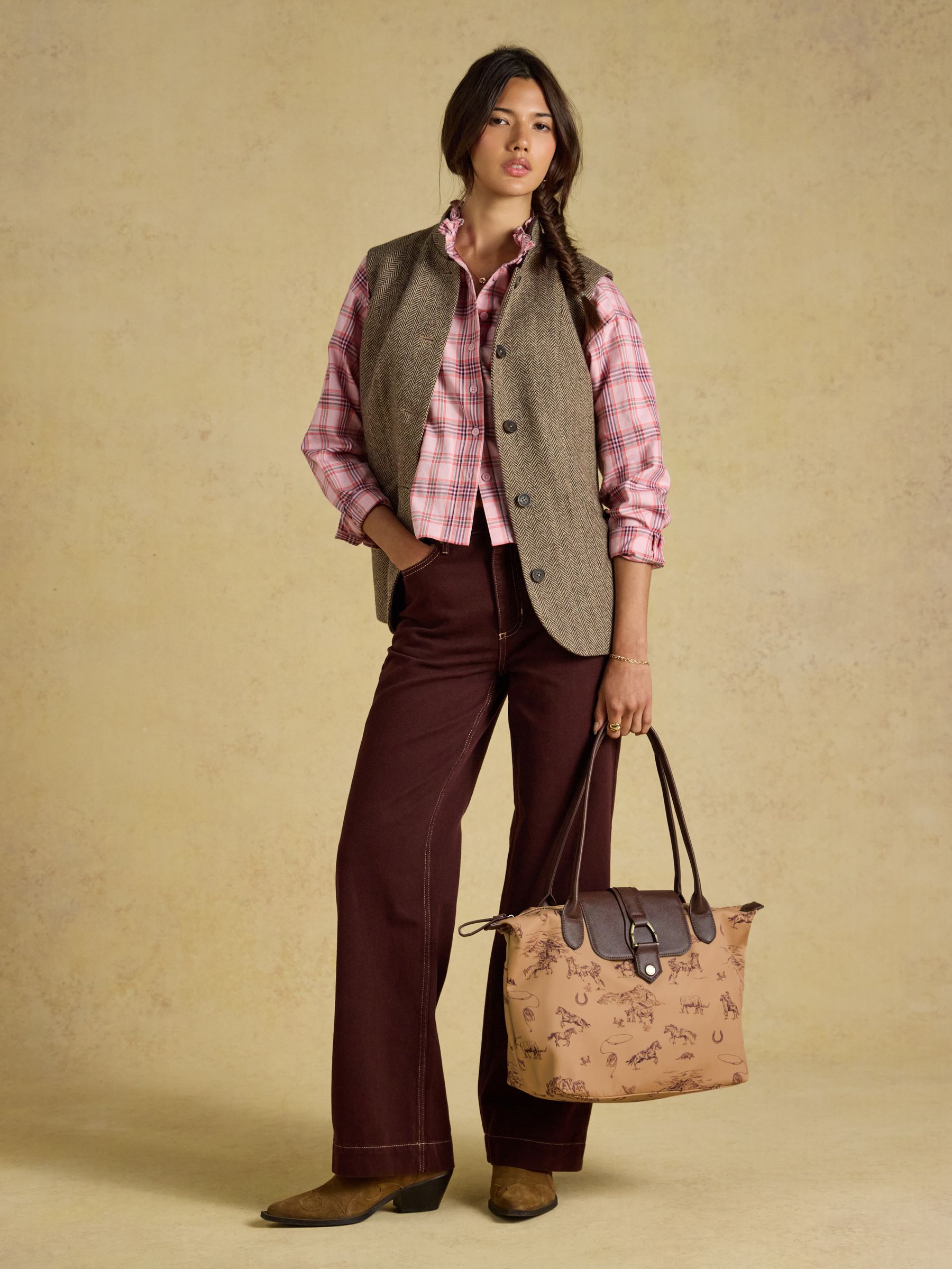 Edie Neutral Rodeo Print Zip Top Shopper Bag - Image 3 of 9