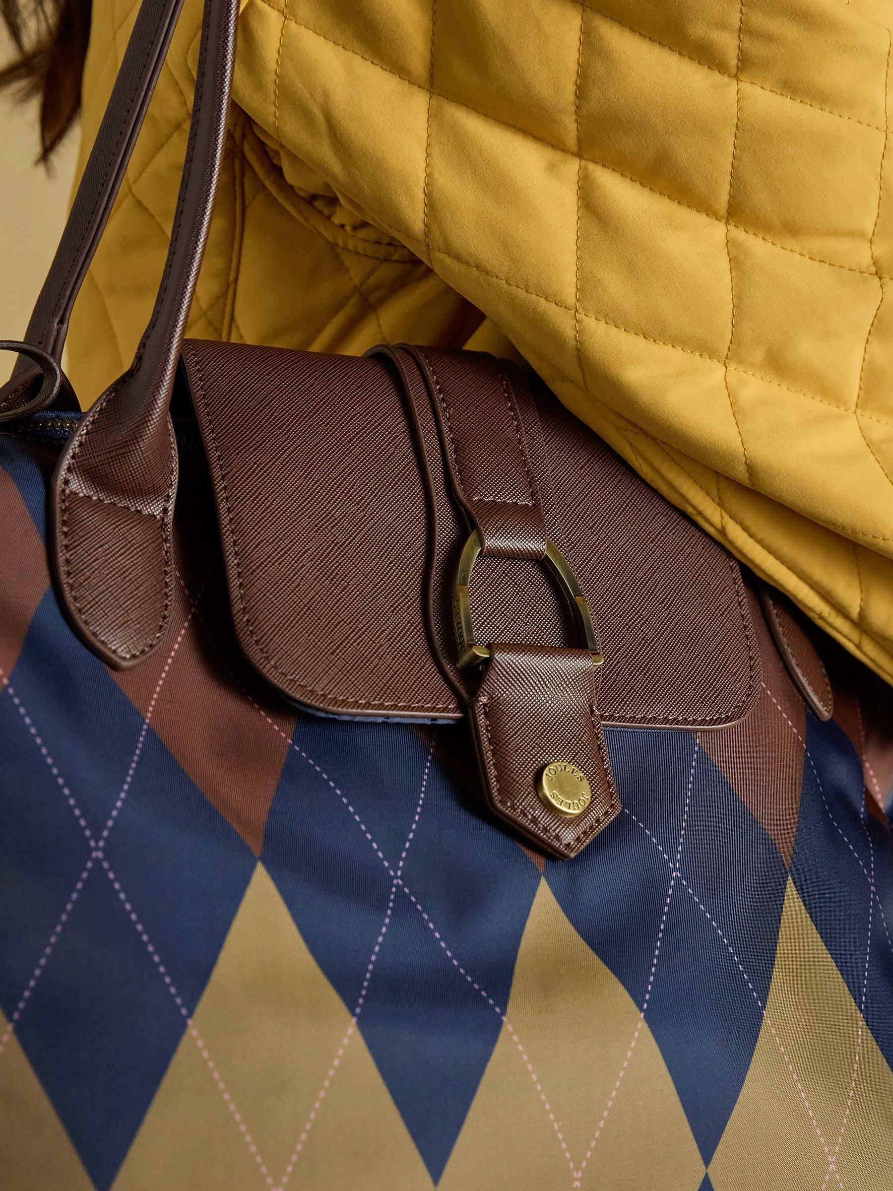 Edie Navy Argyle Zip Top Shopper Bag - Image 4 of 10