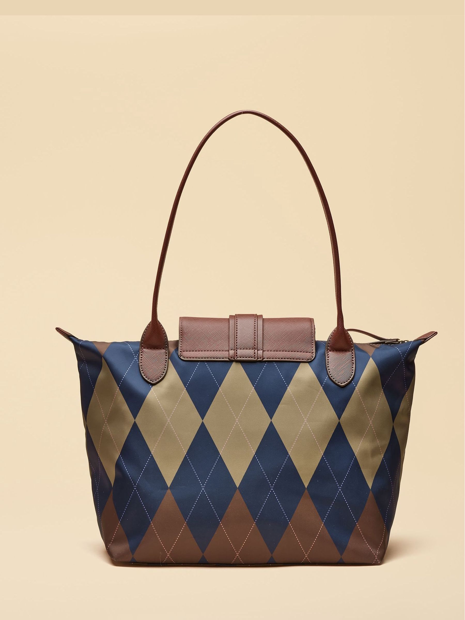 Edie Navy Argyle Zip Top Shopper Bag - Image 6 of 10
