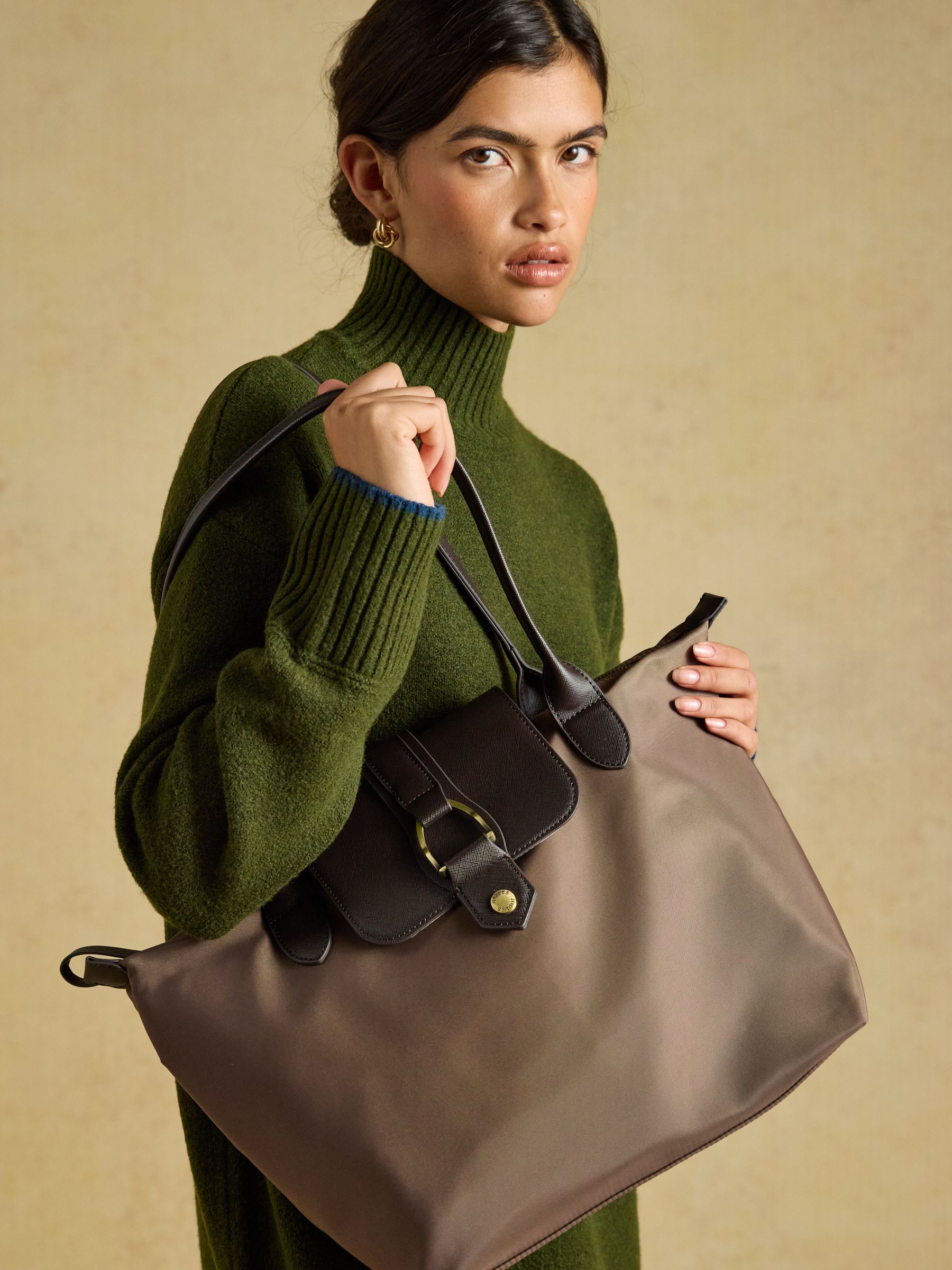 Edie Mocha Brown Zip Top Shopper Bag - Image 3 of 8