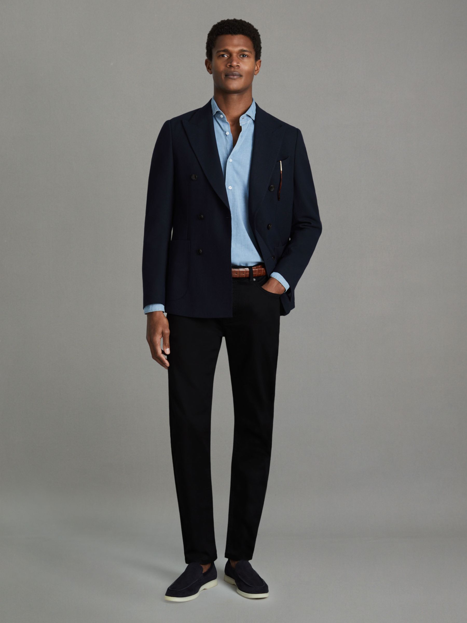 Tapered Slim Fit Jersey Jeans in Black - Image 3 of 6