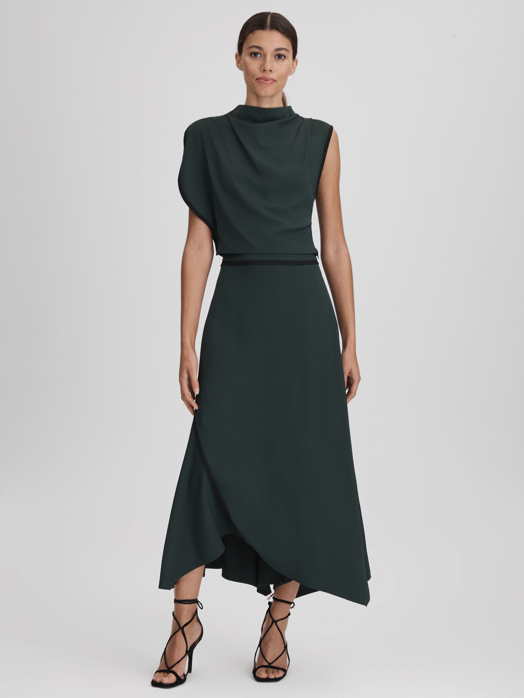 Asymmetric Contrast Trim Cropped Top in Green - Image 1 of 4