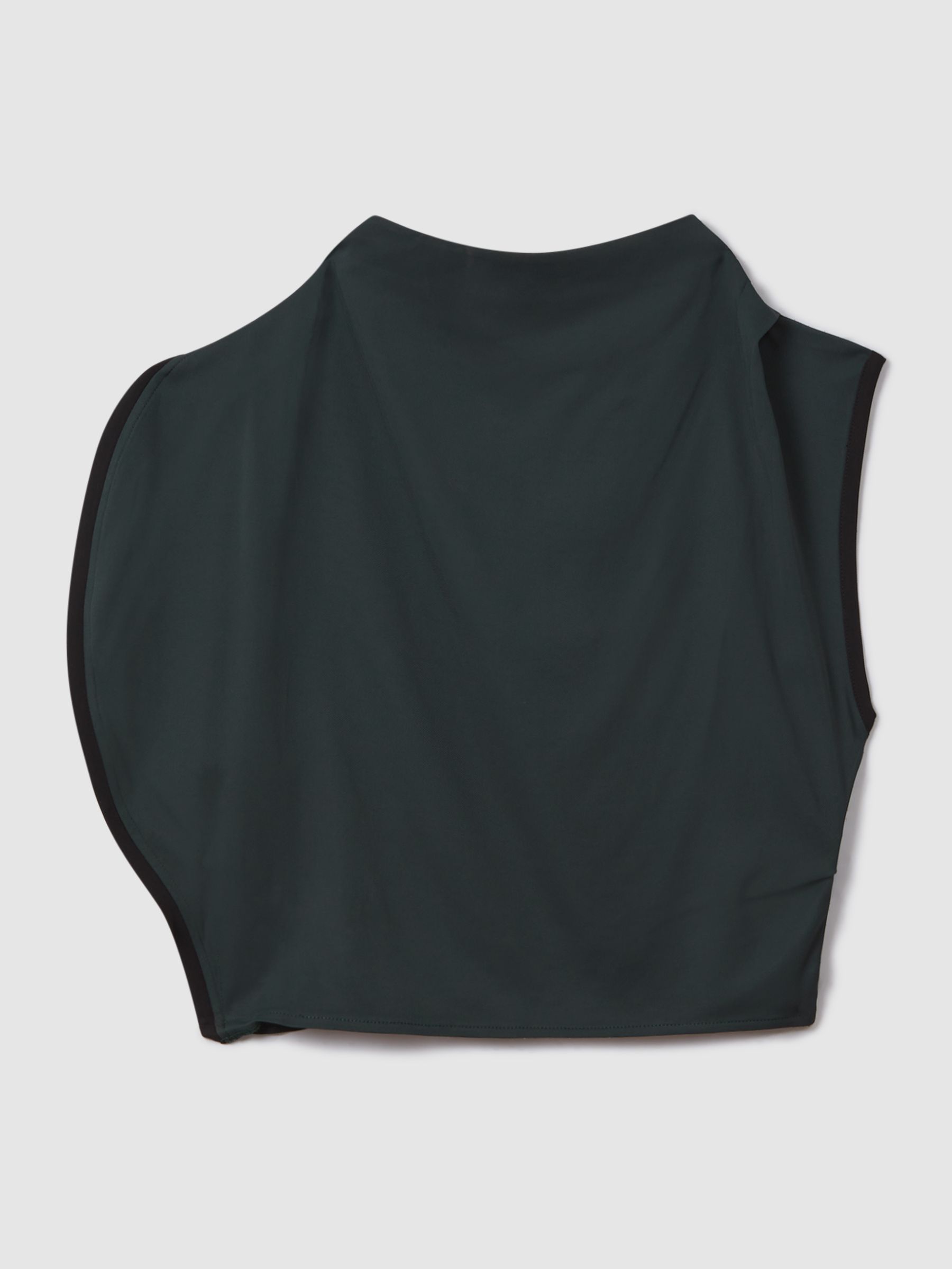 Asymmetric Contrast Trim Cropped Top in Green - Image 2 of 4