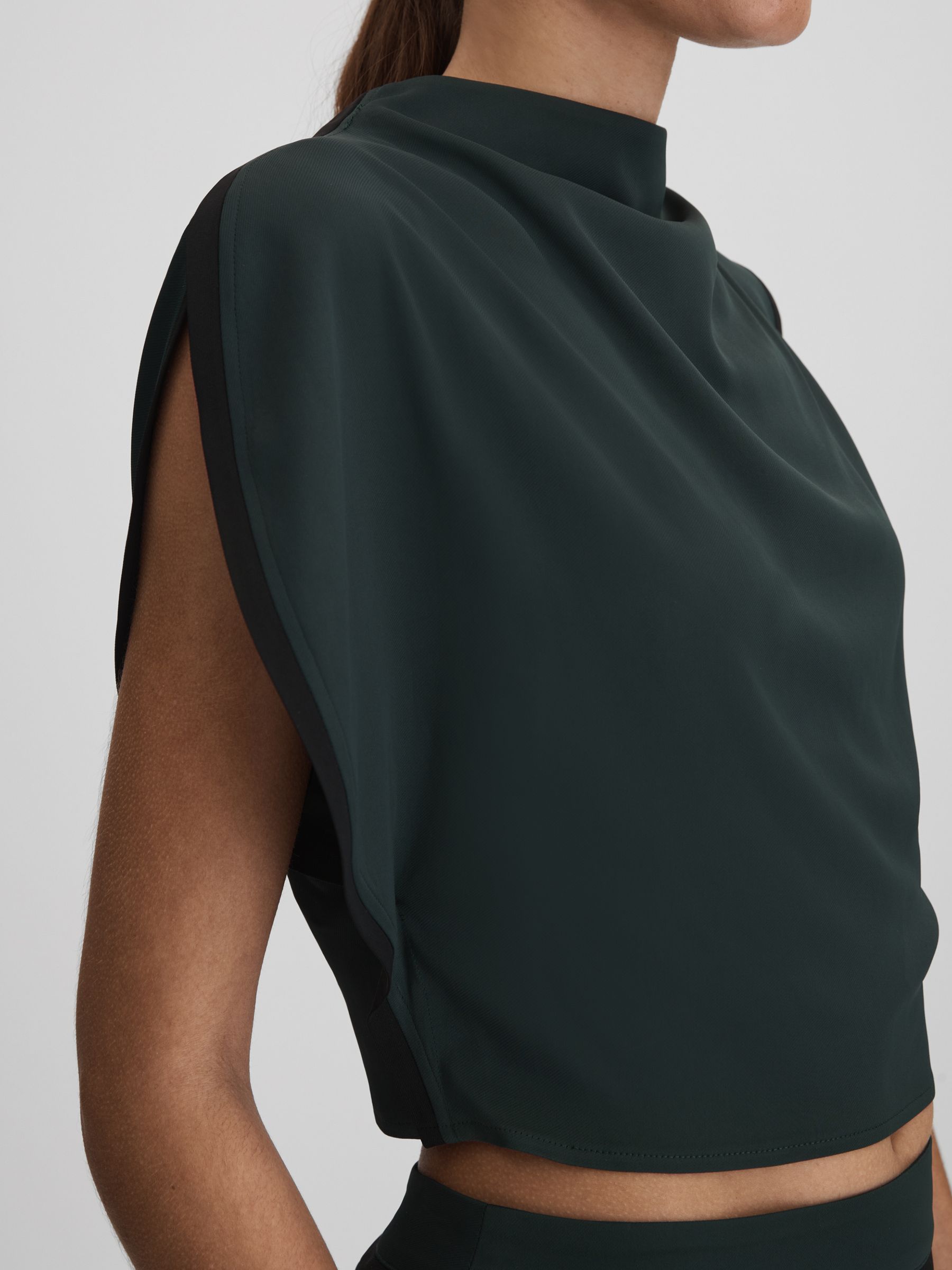 Asymmetric Contrast Trim Cropped Top in Green - Image 3 of 4