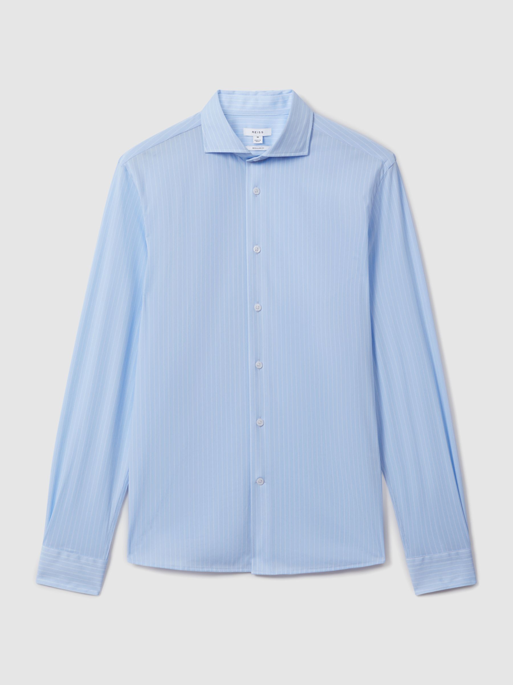 Striped Cotton Blend Shirt in Soft Blue/White - Image 2 of 6