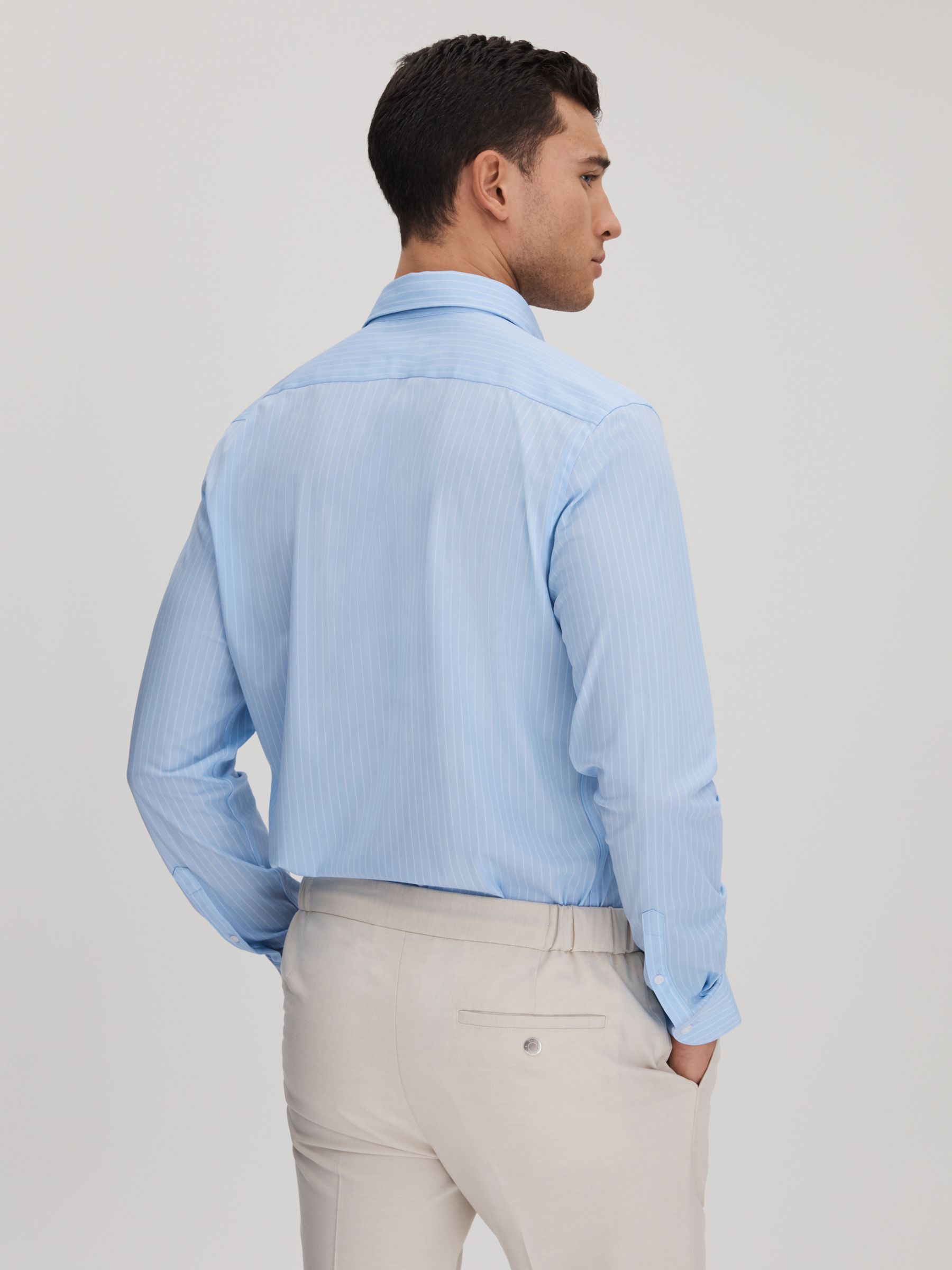 Striped Cotton Blend Shirt in Soft Blue/White - Image 5 of 6