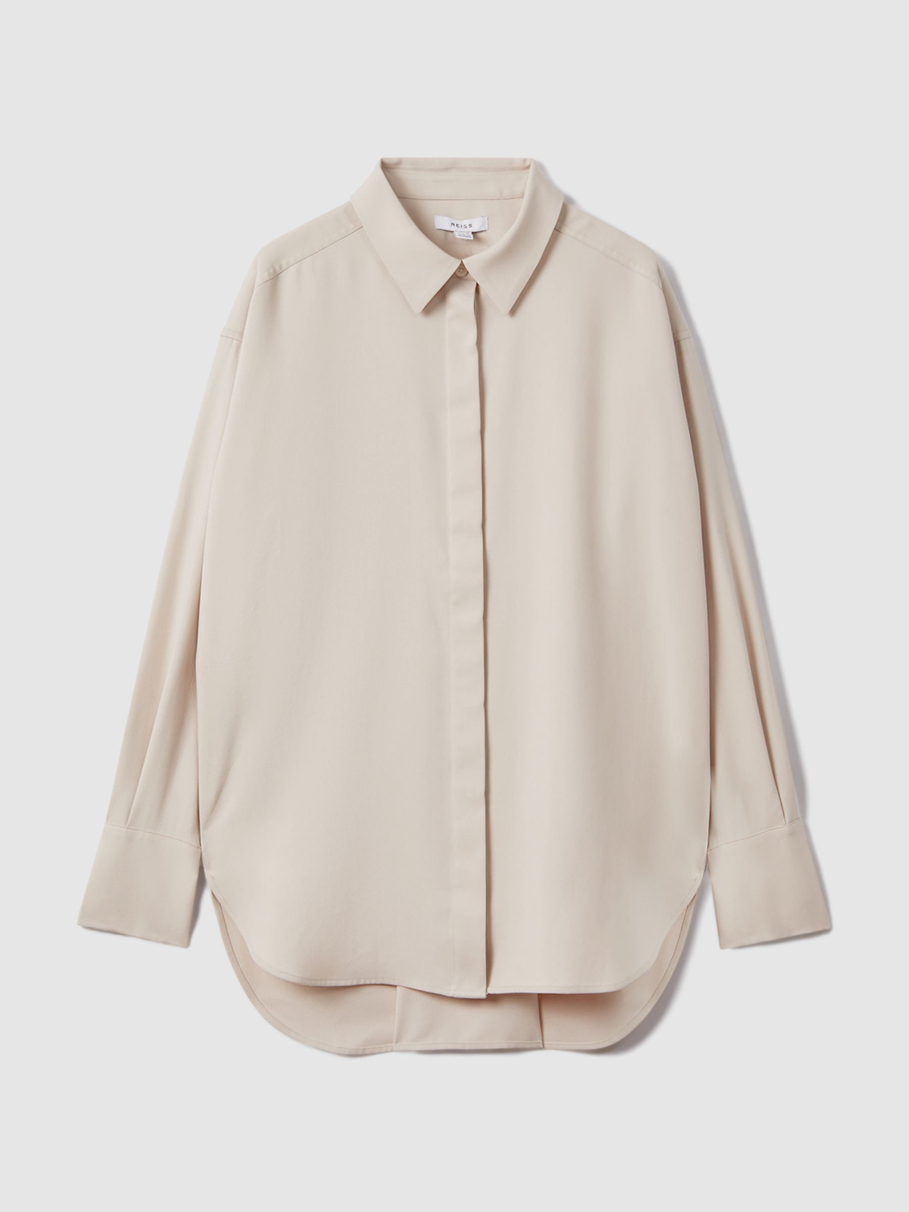 Split Hem Button-Through Shirt in Nude - Image 2 of 6