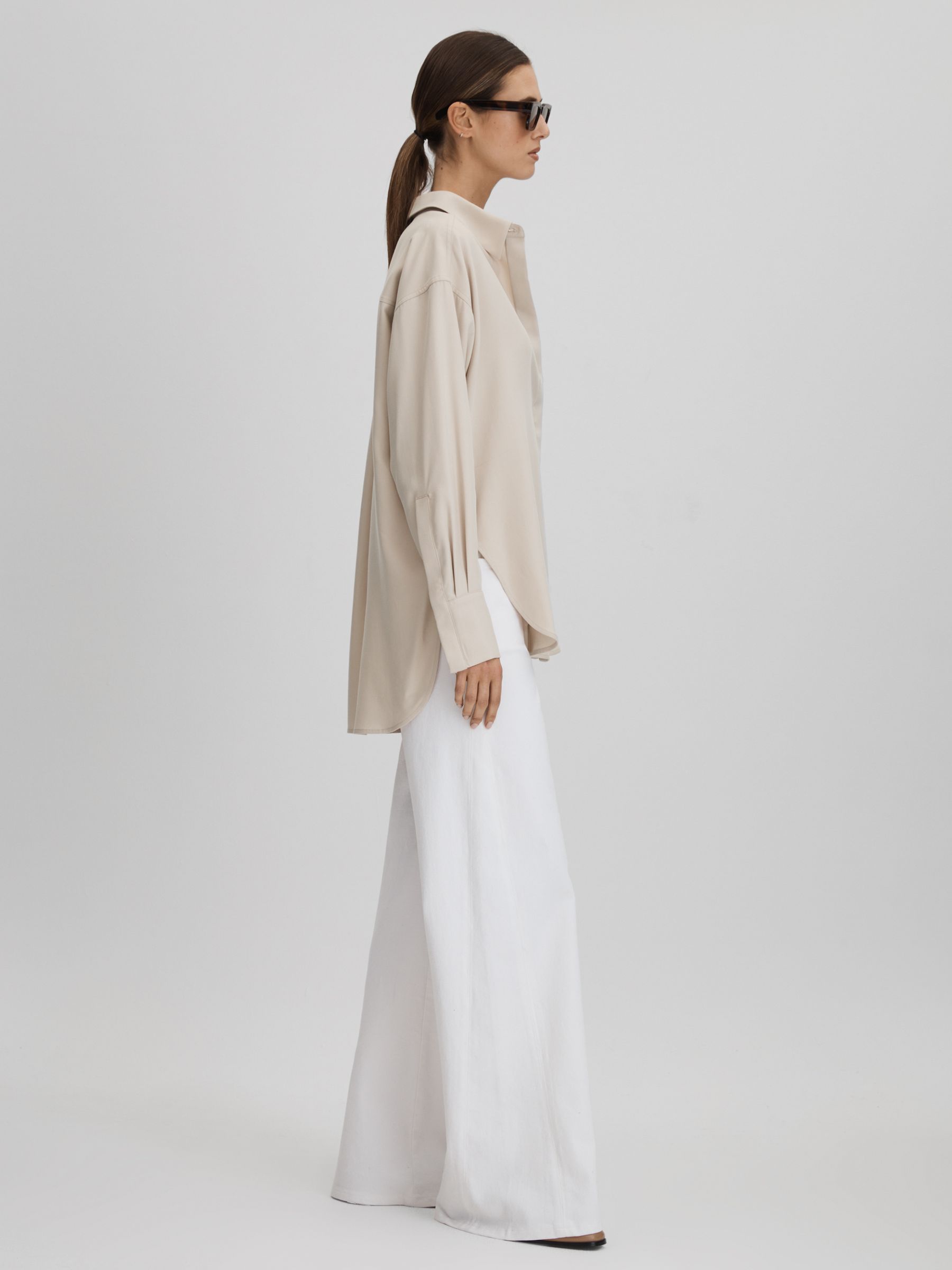 Split Hem Button-Through Shirt in Nude - Image 3 of 6