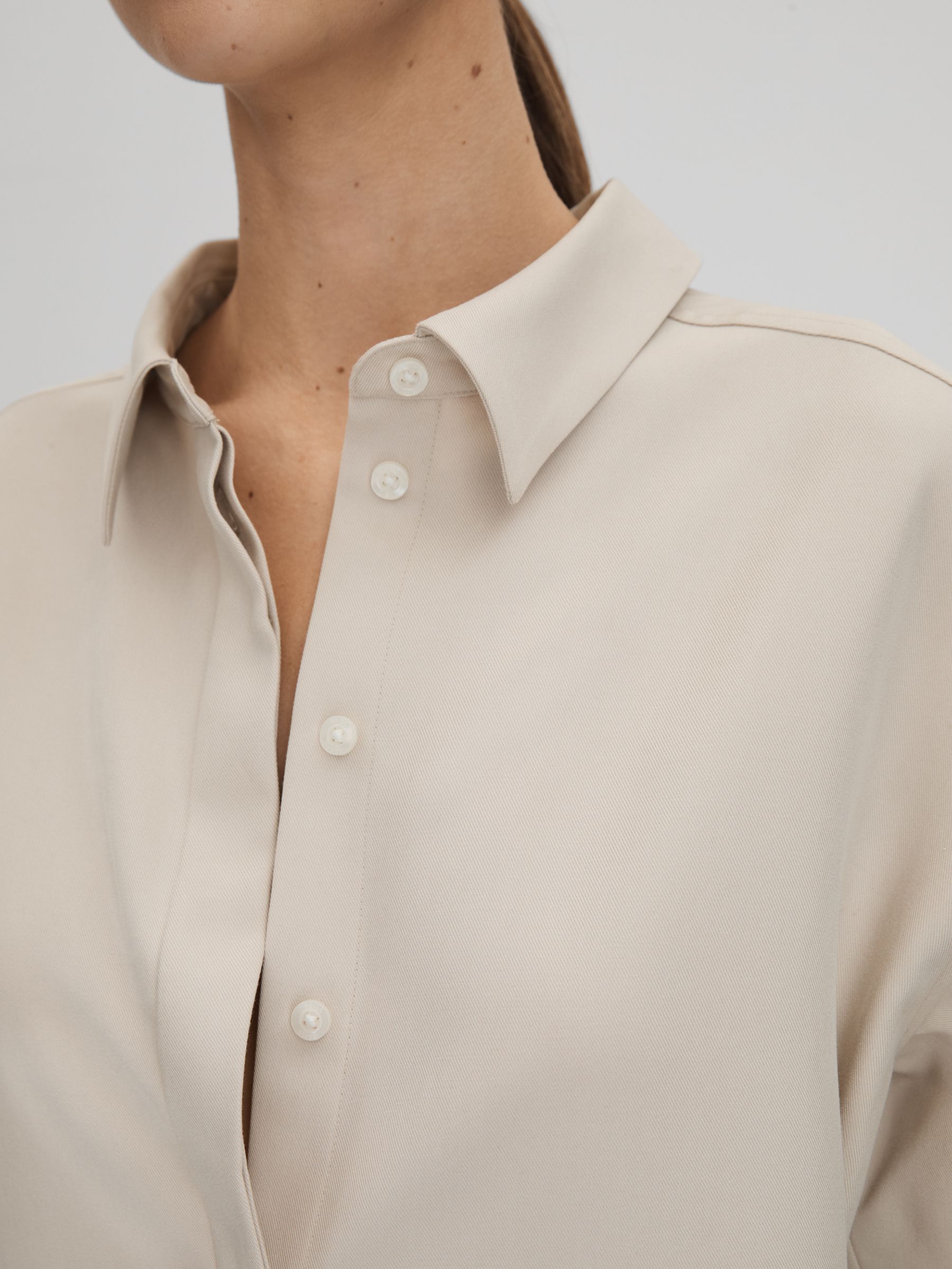 Split Hem Button-Through Shirt in Nude - Image 4 of 6