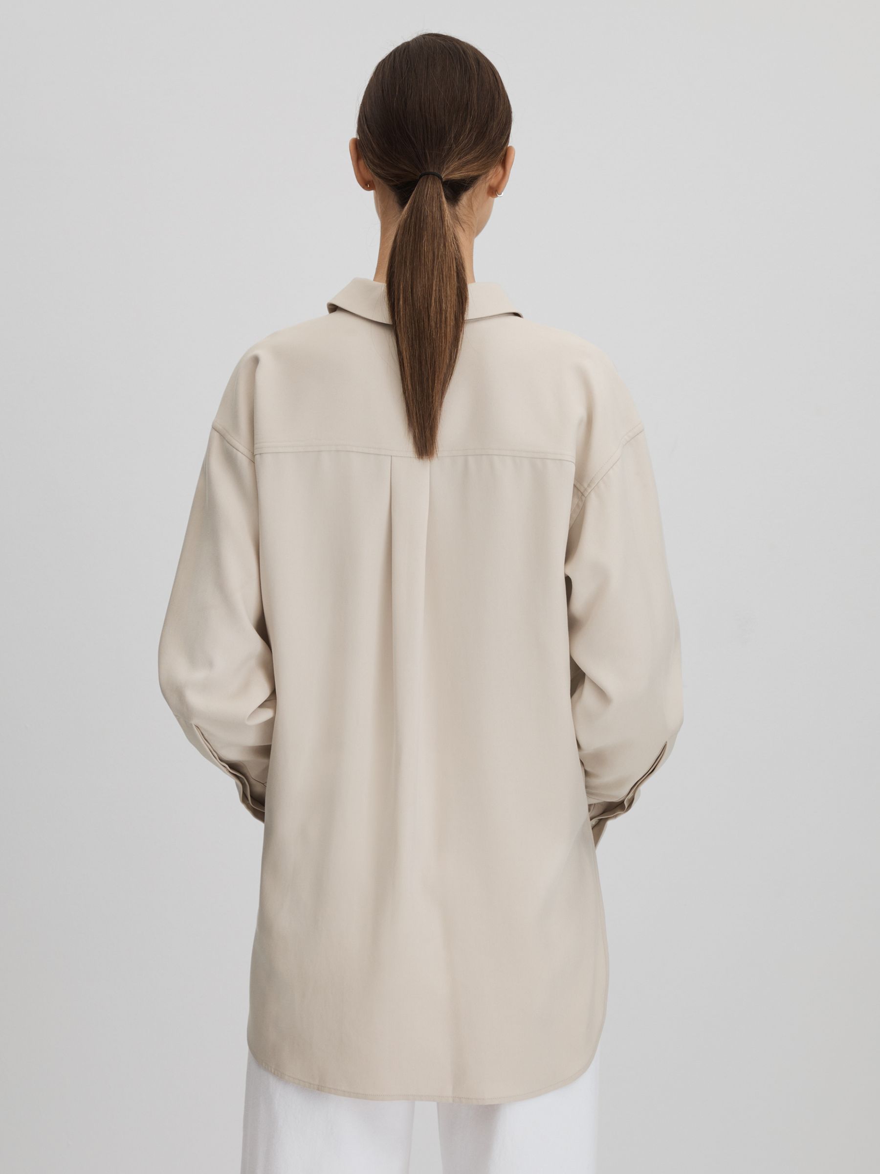 Split Hem Button-Through Shirt in Nude - Image 5 of 6