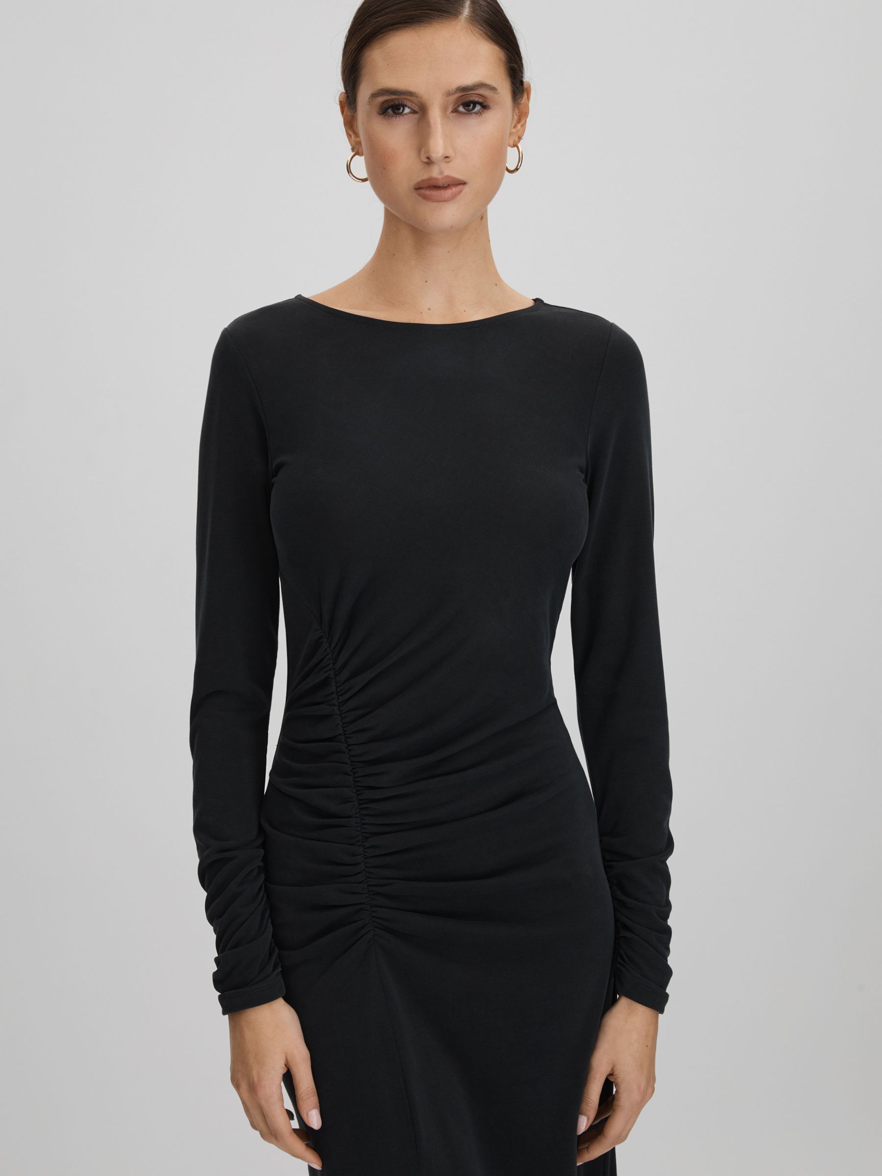 Ruched Jersey Midi Dress in Charcoal - Image 3 of 6
