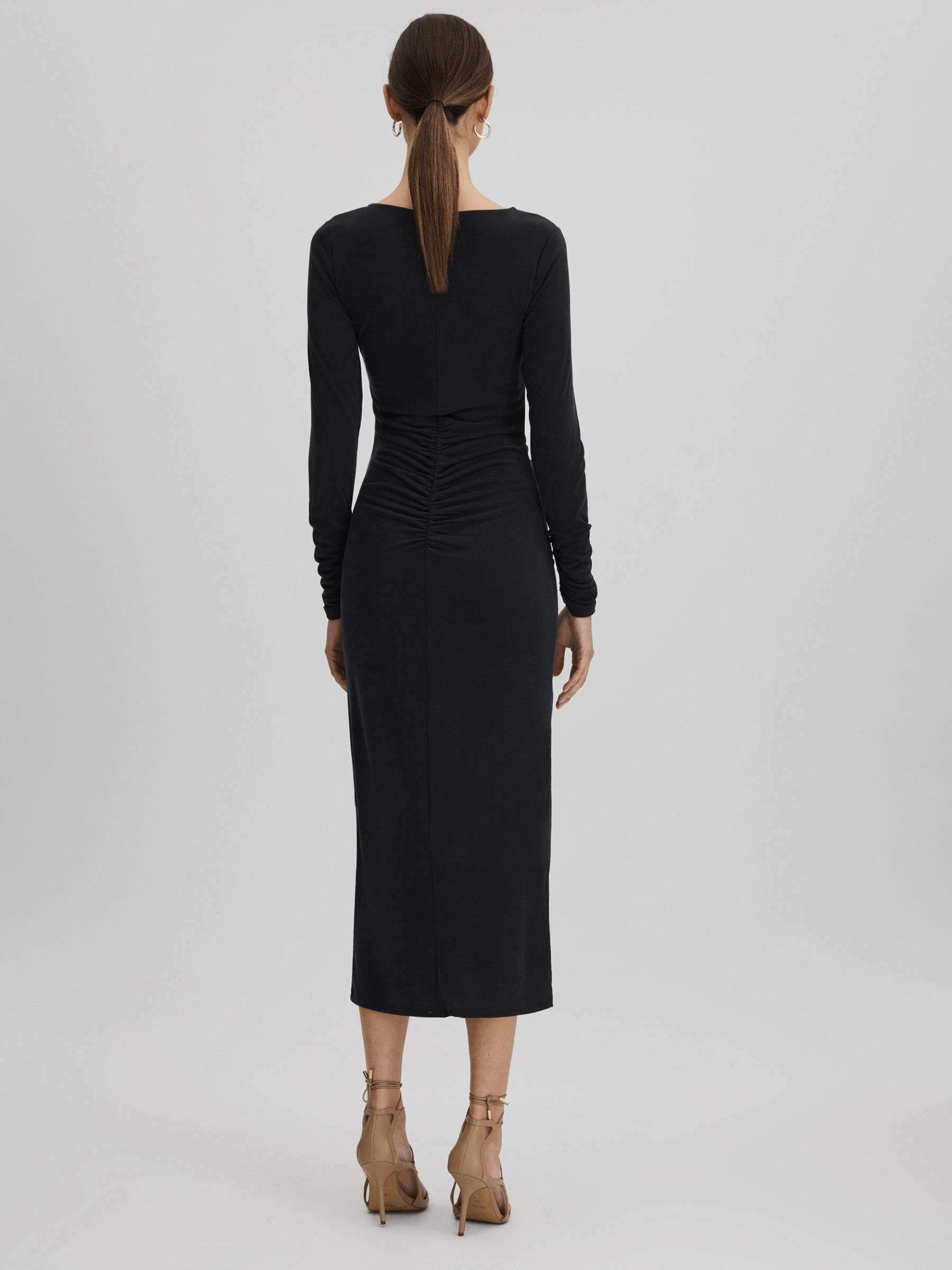 Ruched Jersey Midi Dress in Charcoal - Image 4 of 6