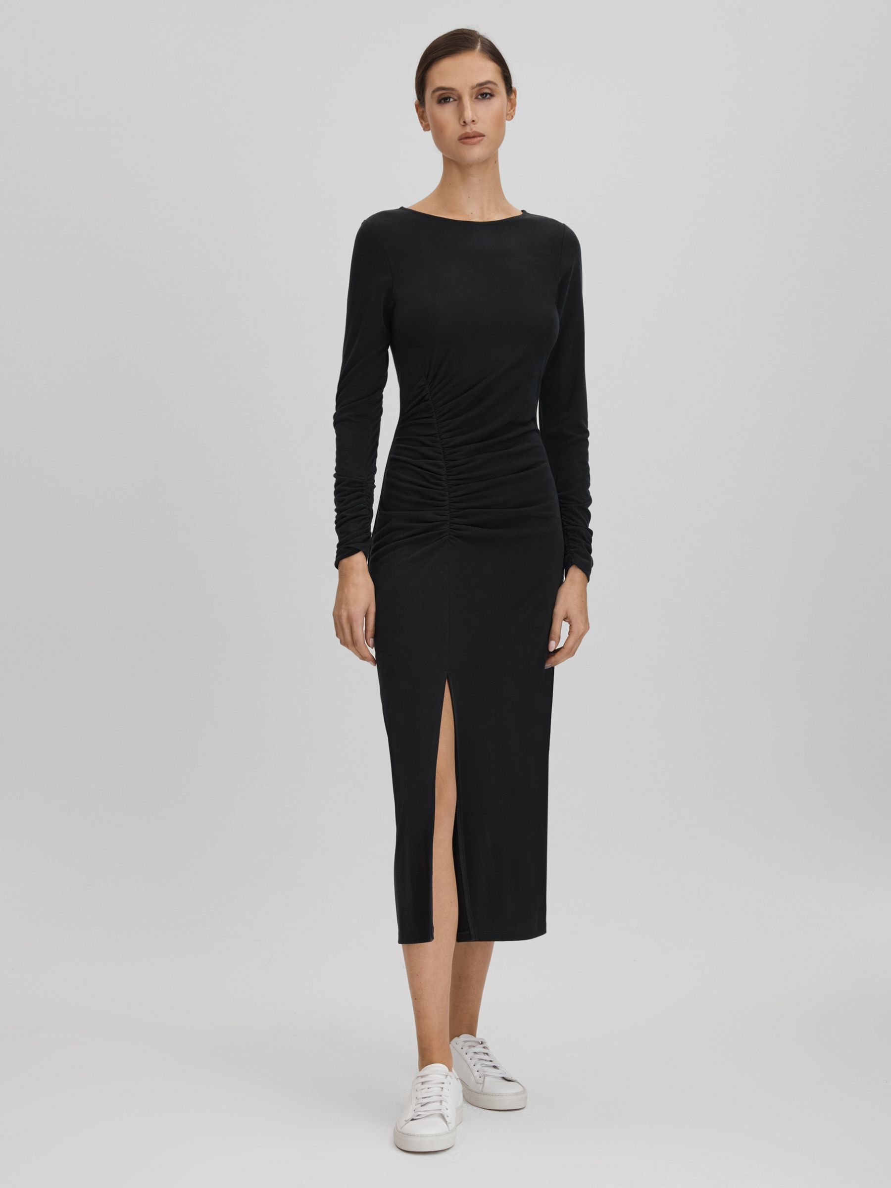 Ruched Jersey Midi Dress in Charcoal - Image 5 of 6