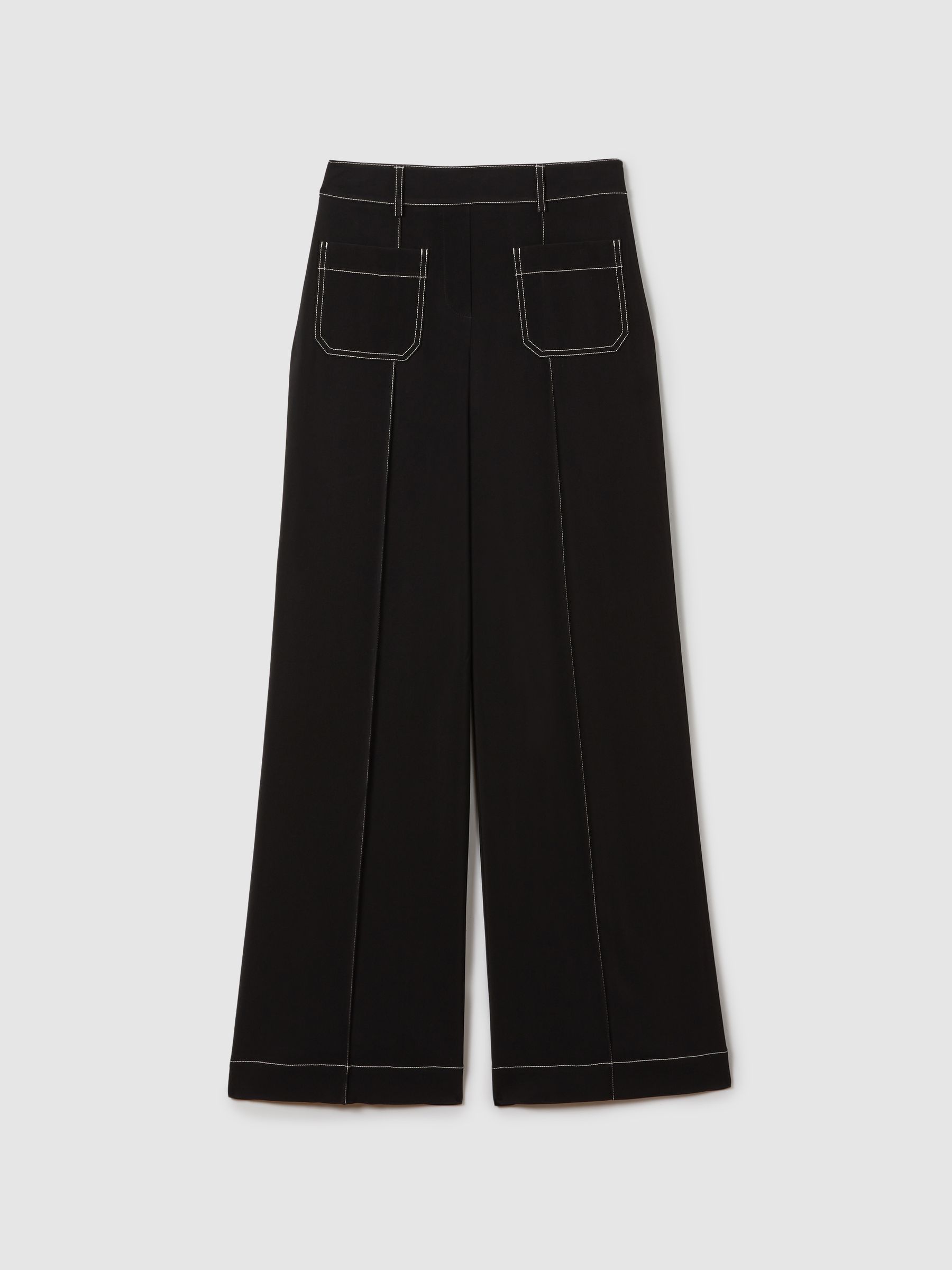 Petite Contrast Stitch Wide Leg Trousers in Black - Image 2 of 6