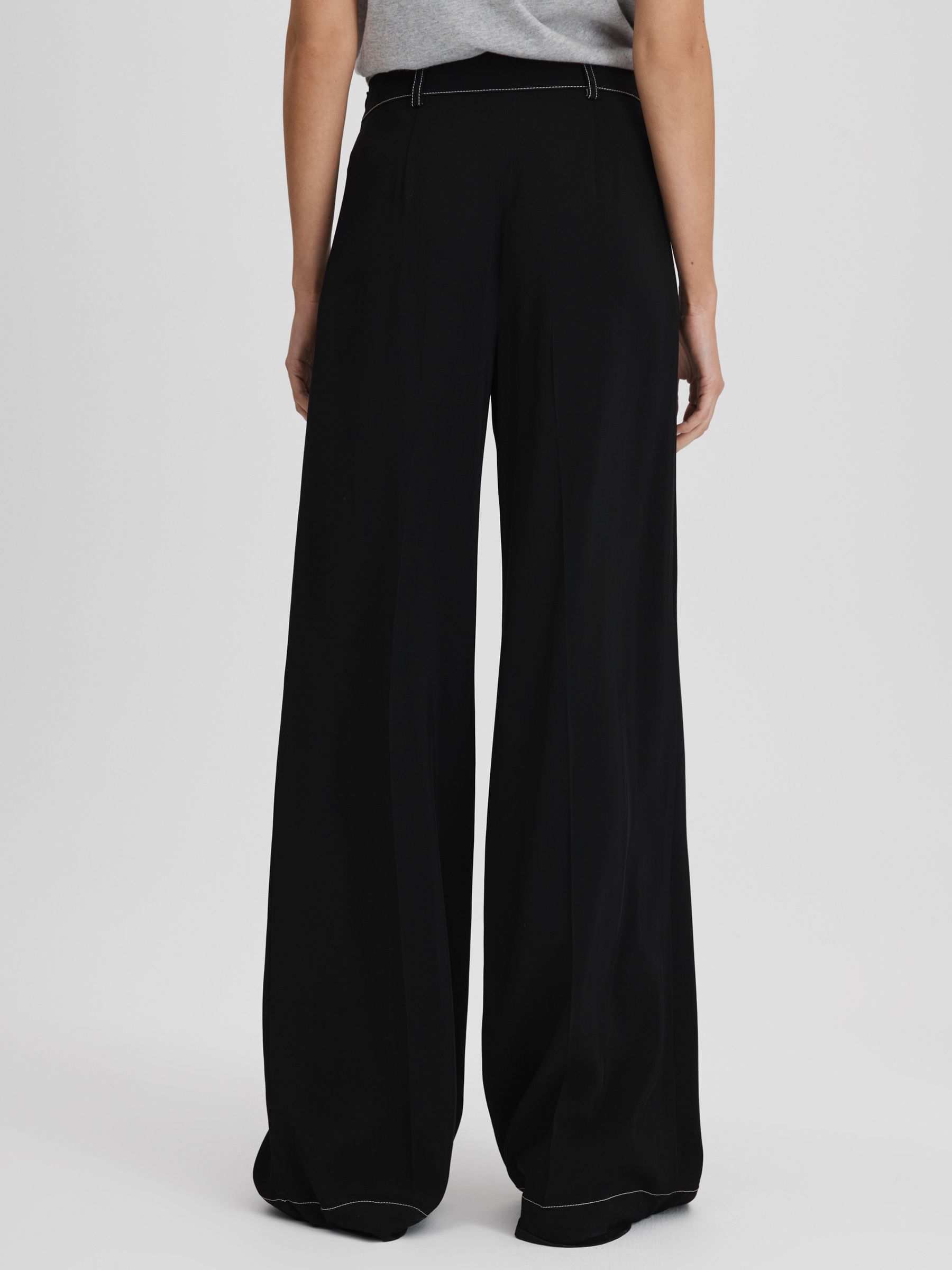 Petite Contrast Stitch Wide Leg Trousers in Black - Image 5 of 6