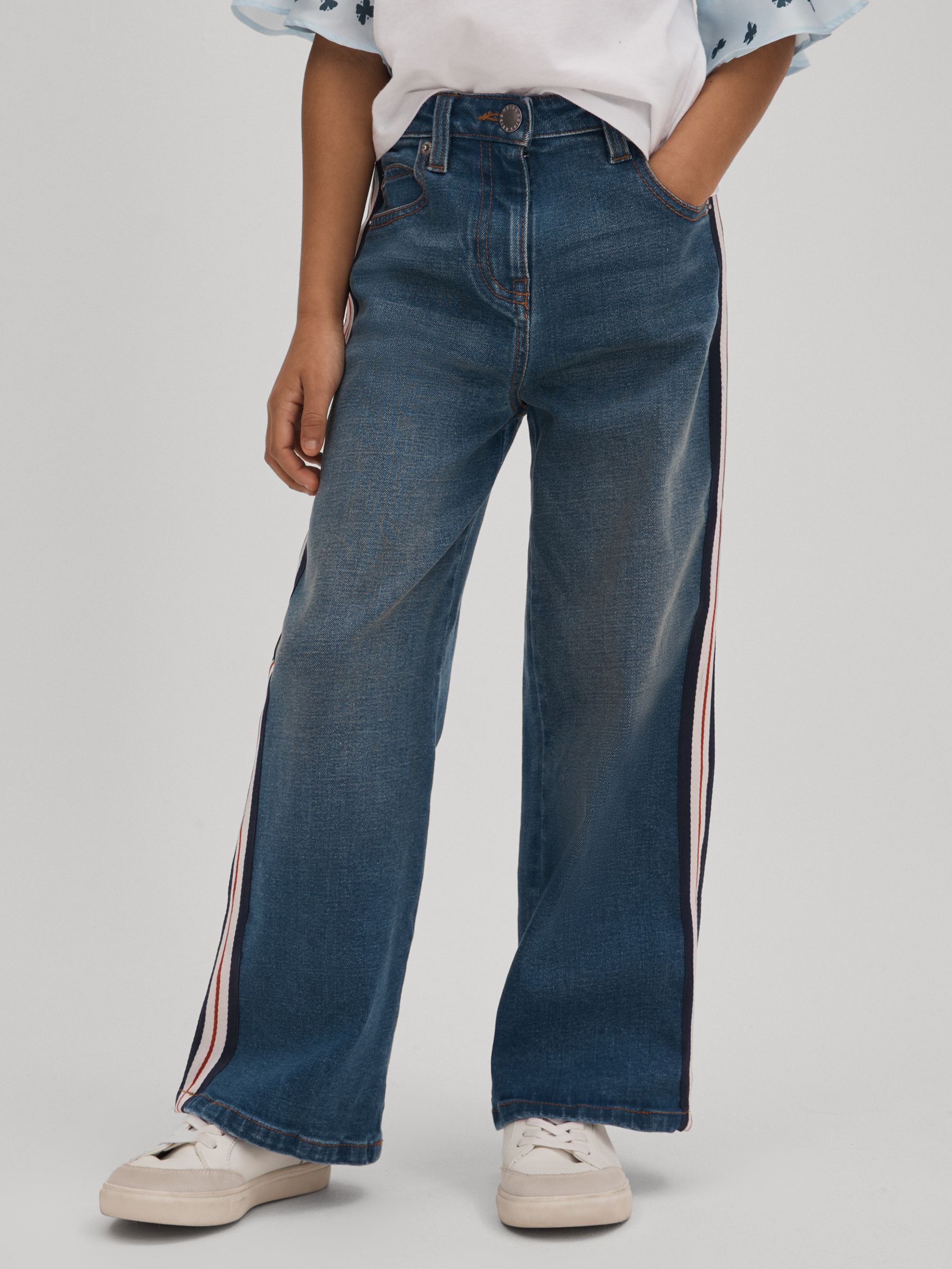 13-14 yrs Side Stripe Straight Leg Jeans in Blue - Image 2 of 6