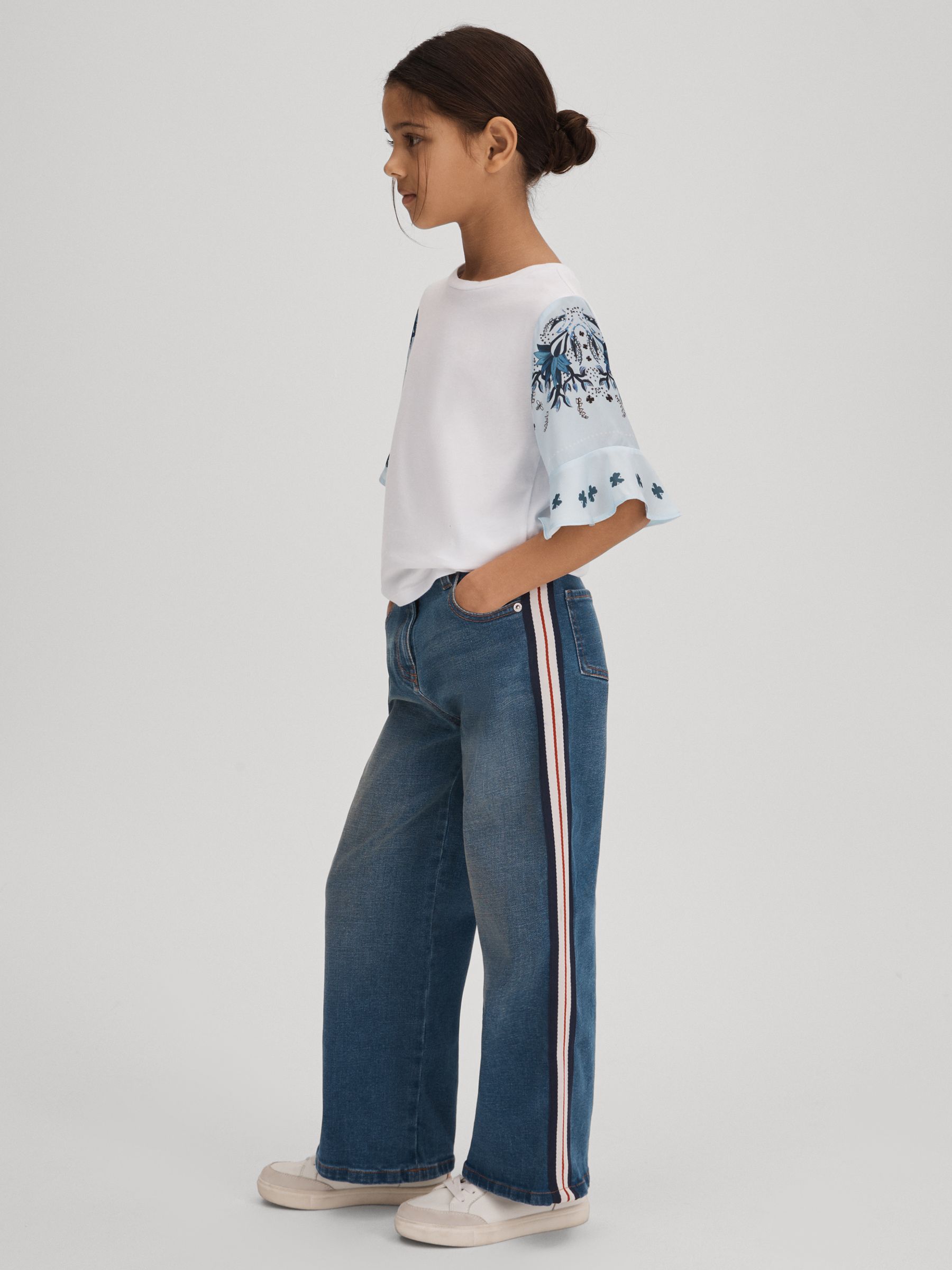 13-14 yrs Side Stripe Straight Leg Jeans in Blue - Image 3 of 6