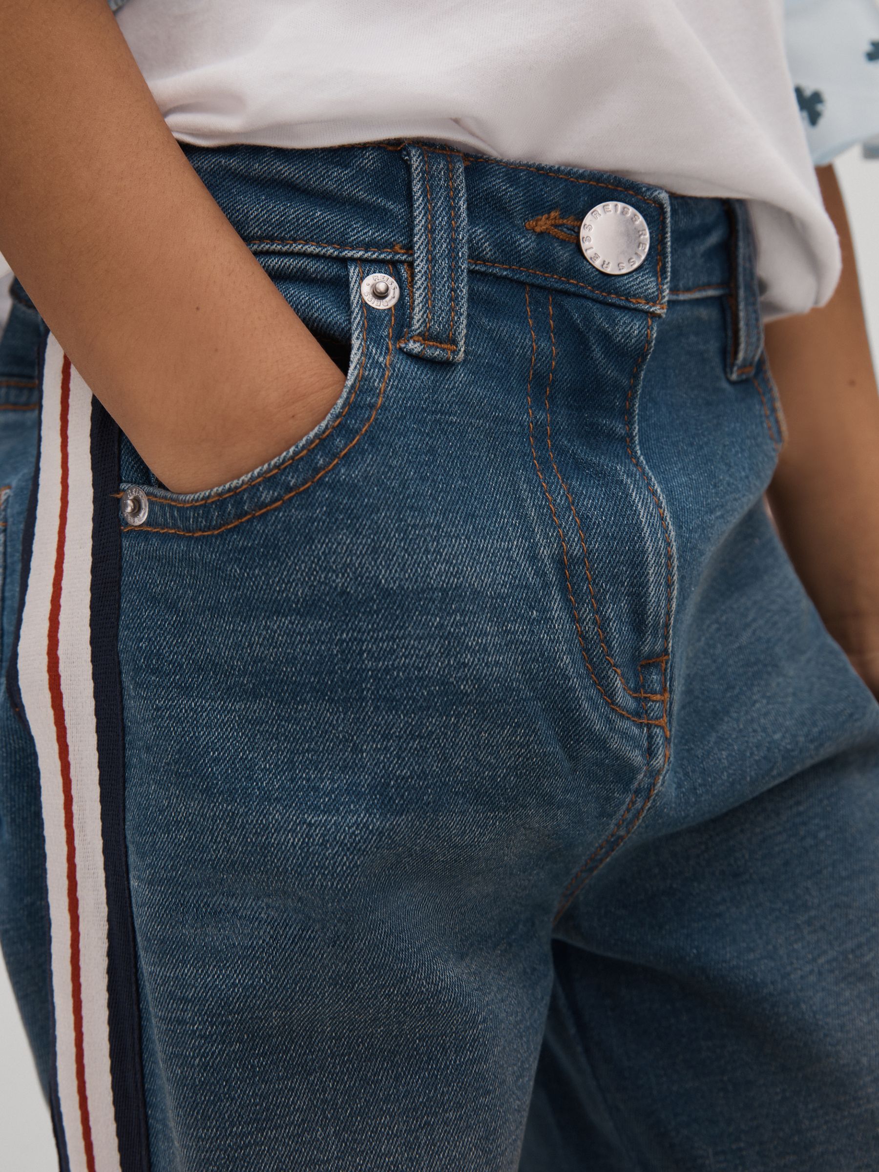 13-14 yrs Side Stripe Straight Leg Jeans in Blue - Image 4 of 6