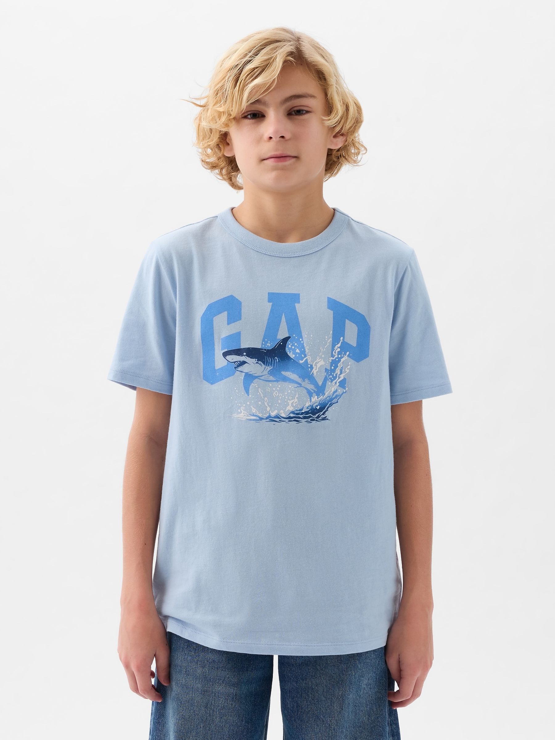 Blue Shark Logo Graphic Short Sleeve Crew Neck T-Shirt (4-13yrs) - Image 1 of 4