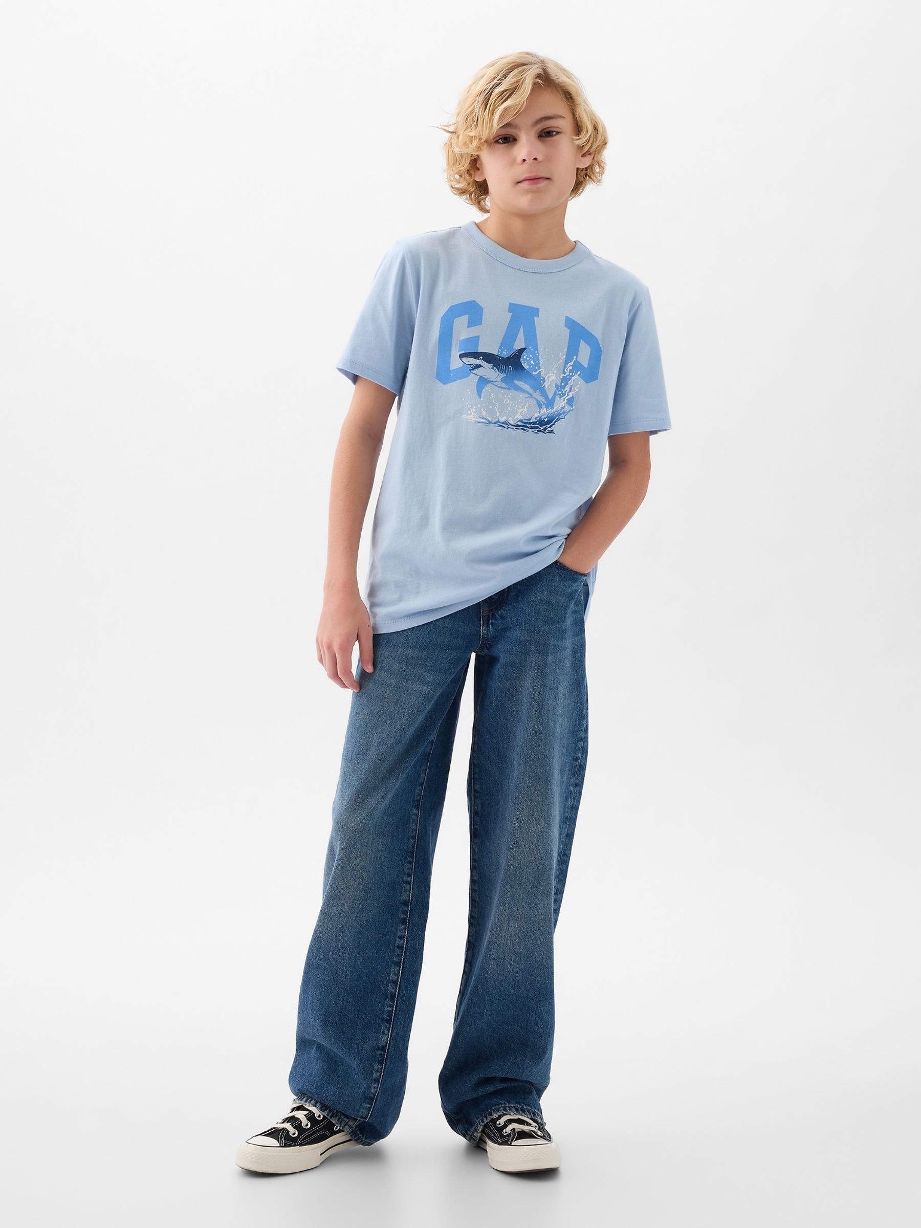 Blue Shark Logo Graphic Short Sleeve Crew Neck T-Shirt (4-13yrs) - Image 3 of 4