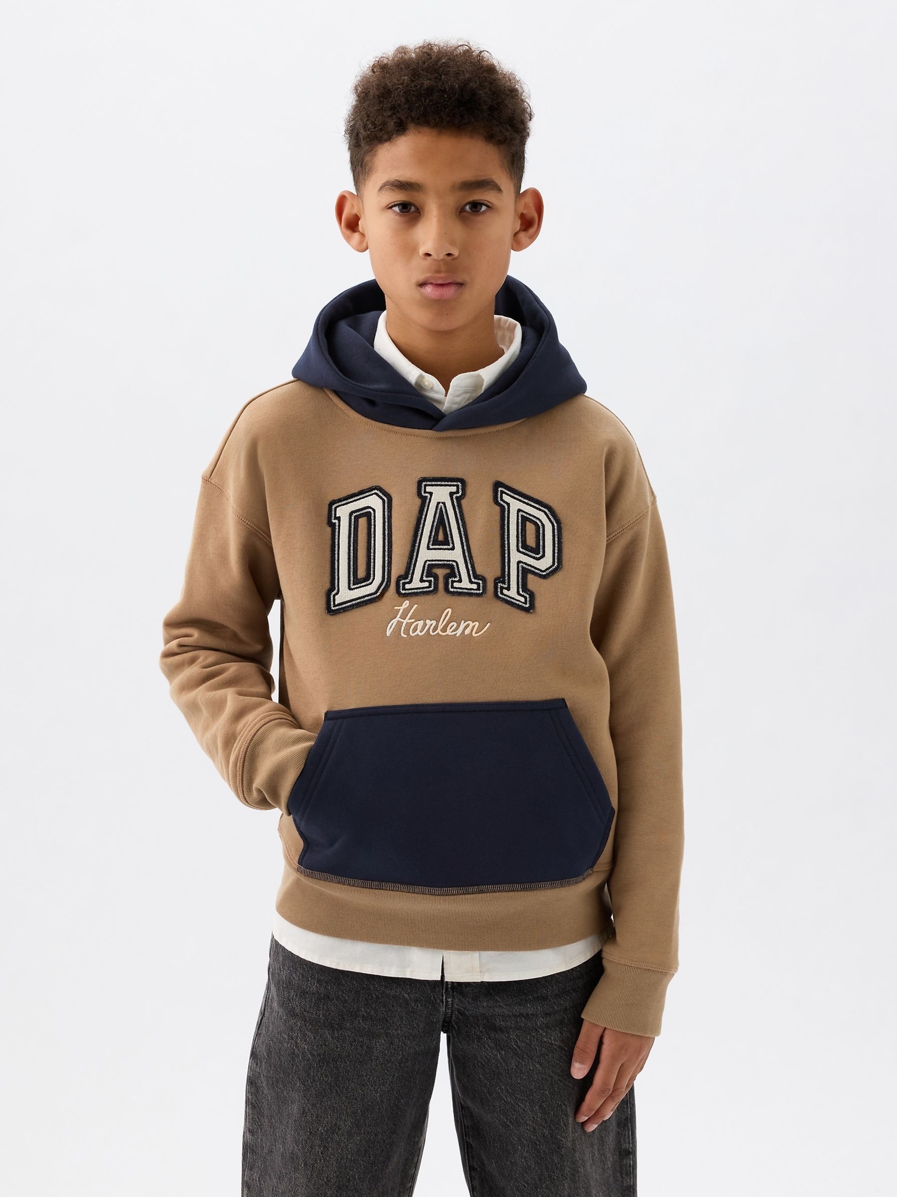 Brown Dapper Dan Kids Colourblock Logo Hoodie - Image 1 of 1