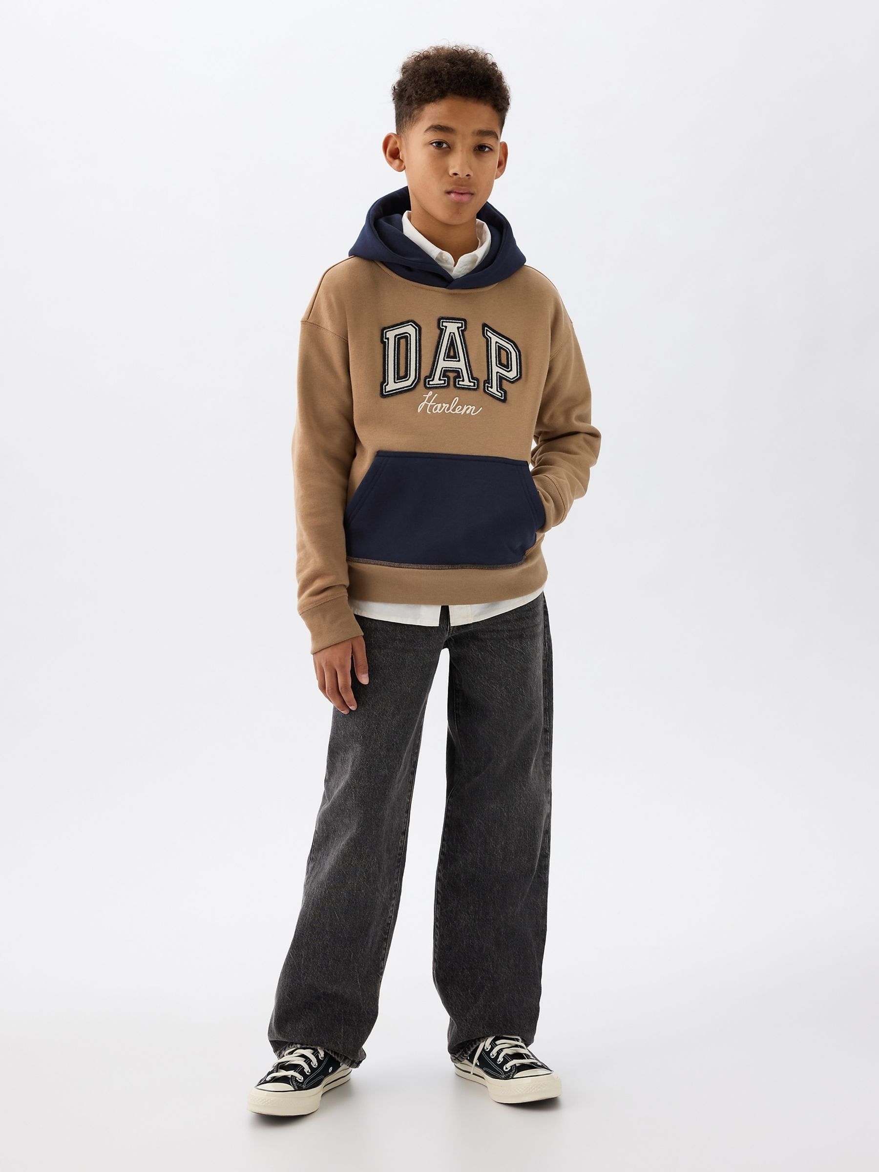 Brown Dapper Dan Kids Colourblock Logo Hoodie - Image 3 of 5