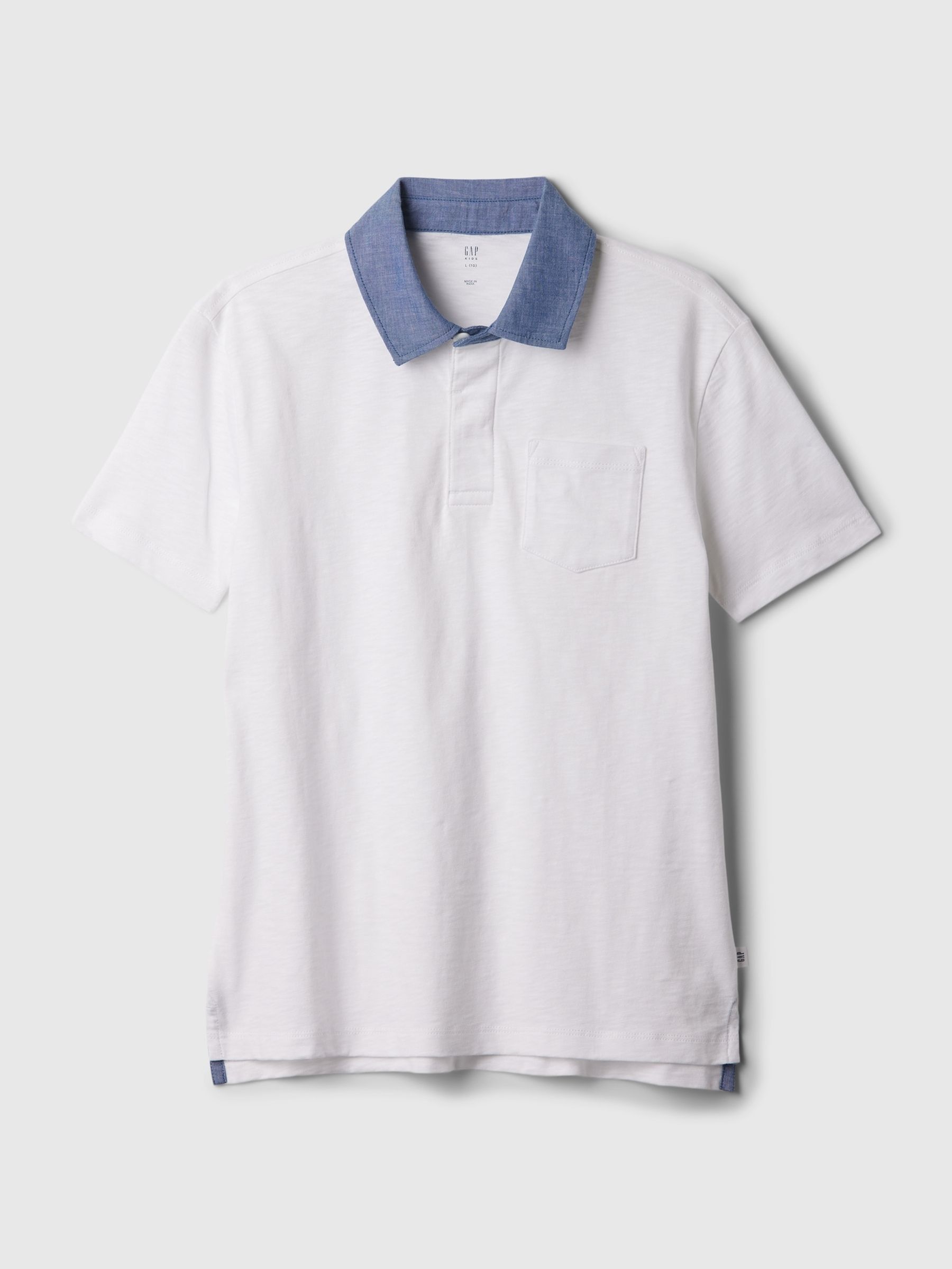 White Chambray Collar Short Sleeve Polo Shirt (4-13yrs) - Image 1 of 2