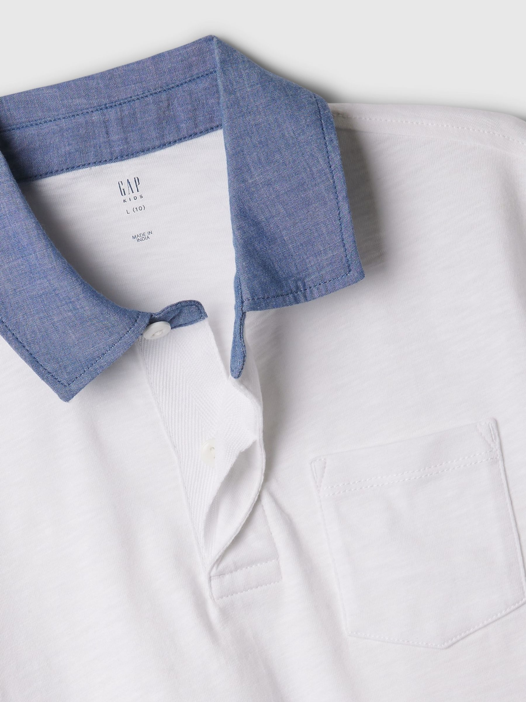 White Chambray Collar Short Sleeve Polo Shirt (4-13yrs) - Image 2 of 2