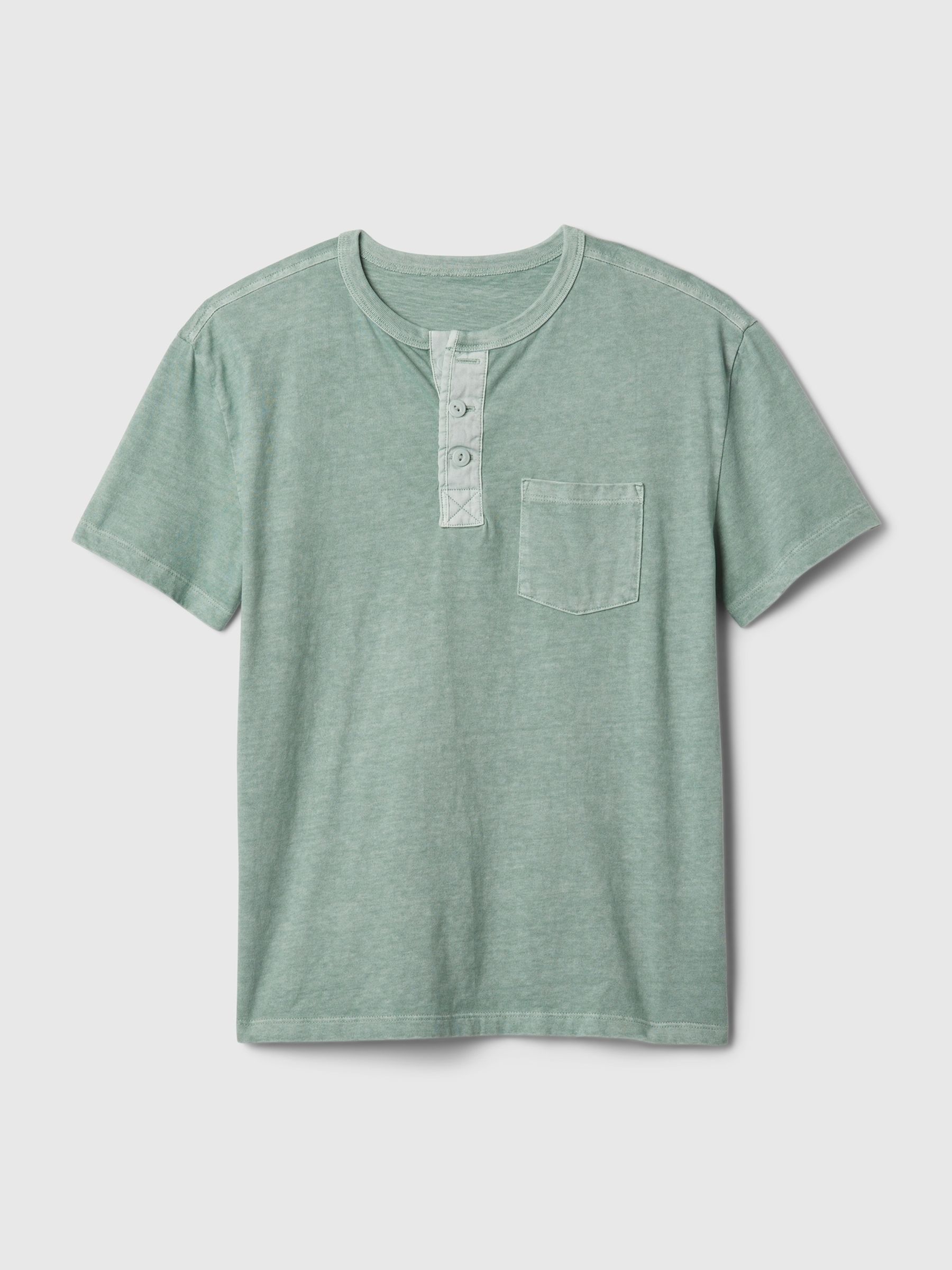 Green Vintage Henley Short Sleeve Crew Neck T-Shirt (4-13yrs) - Image 1 of 1