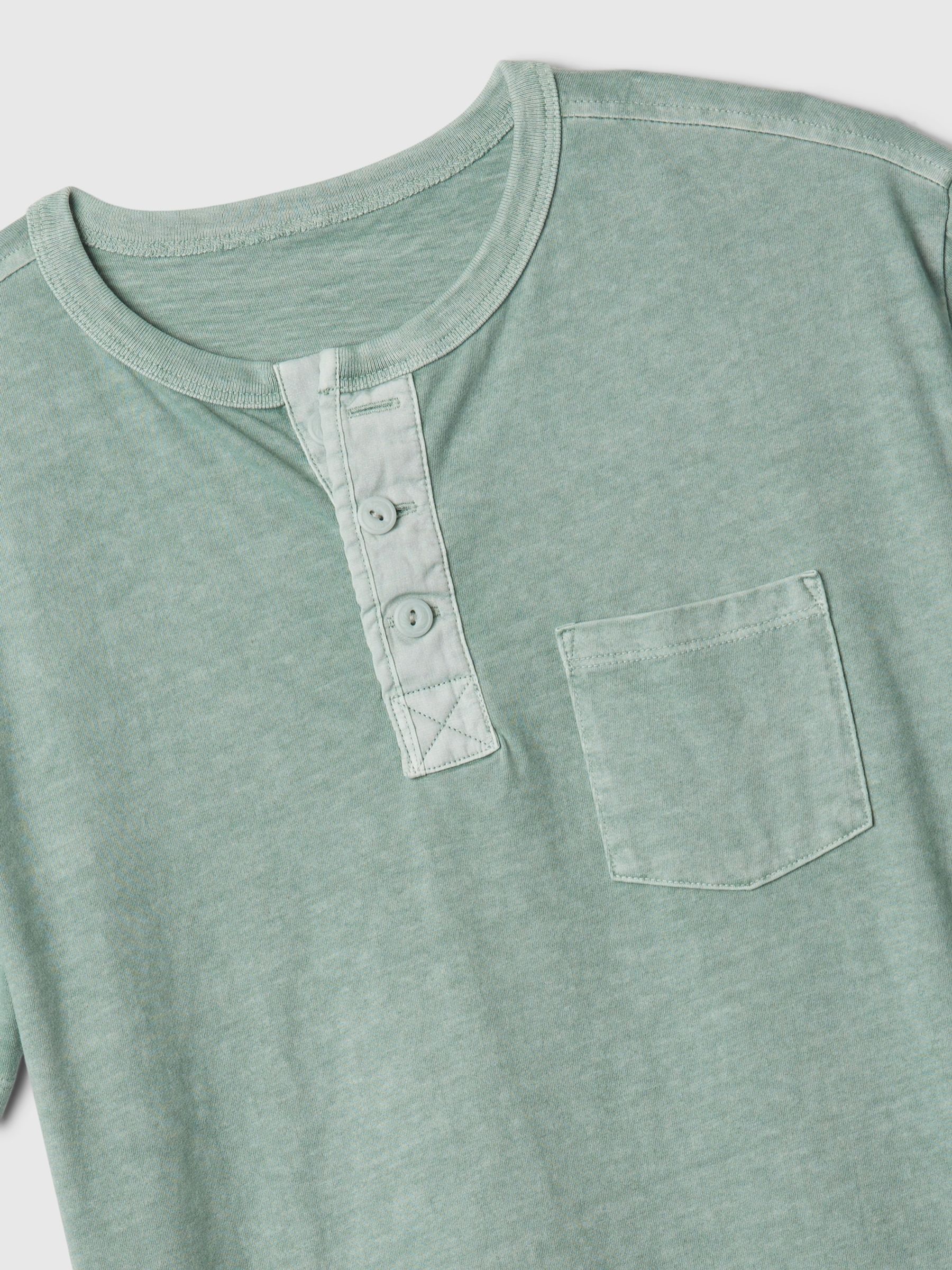 Green Vintage Henley Short Sleeve Crew Neck T-Shirt (4-13yrs) - Image 2 of 2 Green Vintage Henley Short Sleeve Crew Neck T-Shirt (4-13yrs) - Image 2 of 2