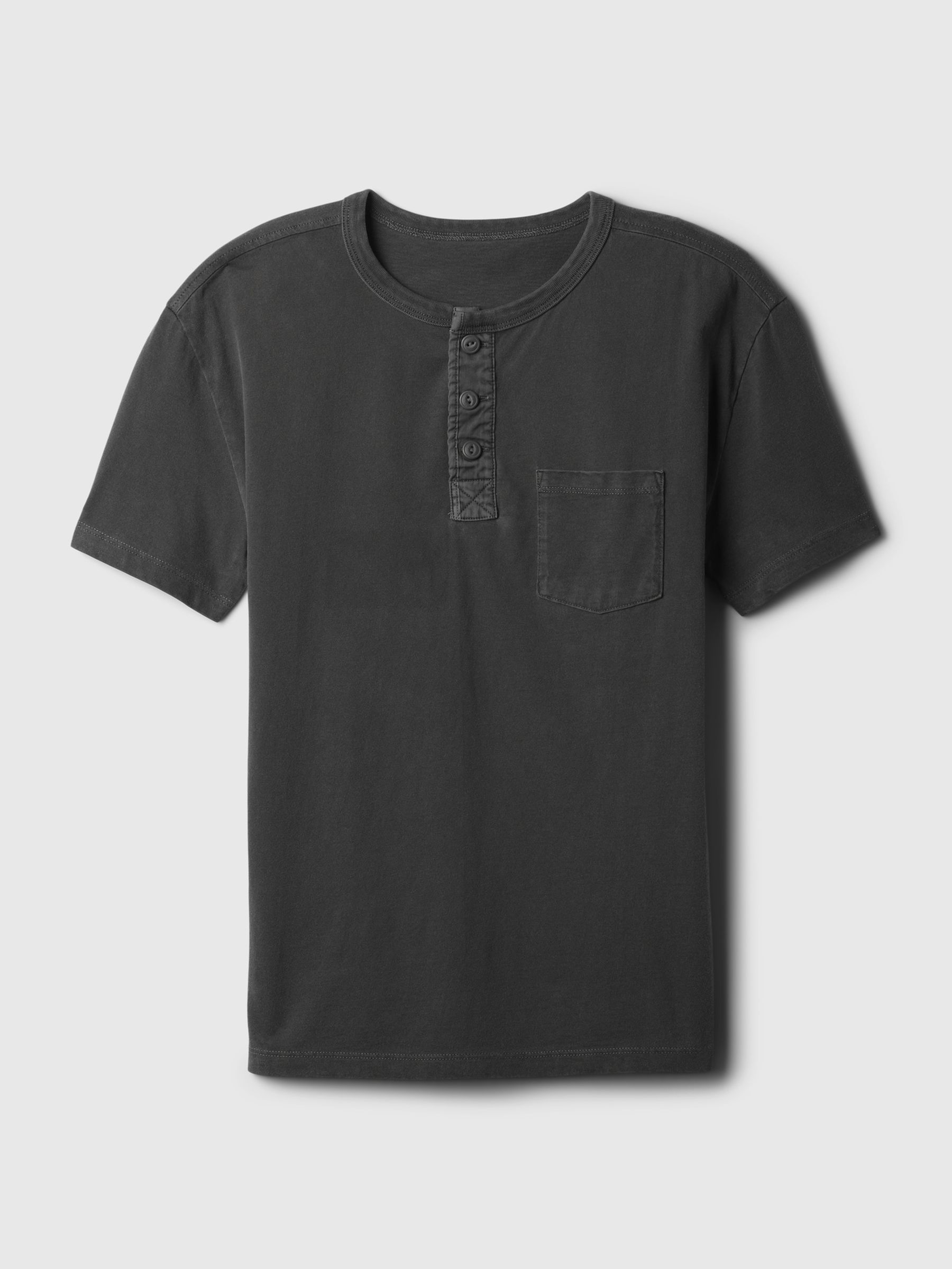 Black Vintage Henley Short Sleeve Crew Neck T-Shirt (4-13yrs) - Image 1 of 1