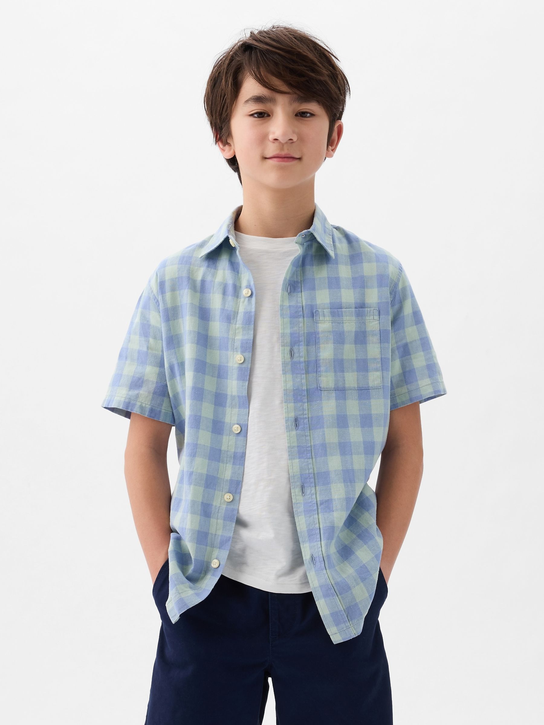 Blue Short Sleeve Linen Cotton Shirt (4-13yrs) - Image 1 of 3
