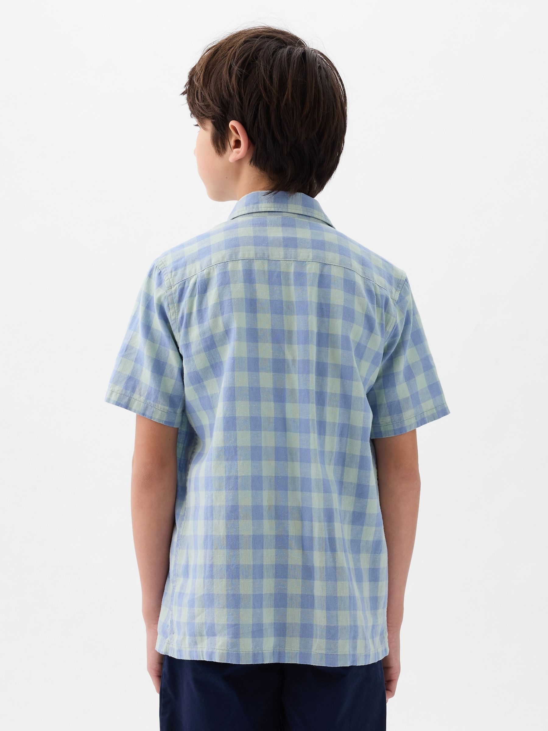 Blue Short Sleeve Linen Cotton Shirt (4-13yrs) - Image 2 of 3