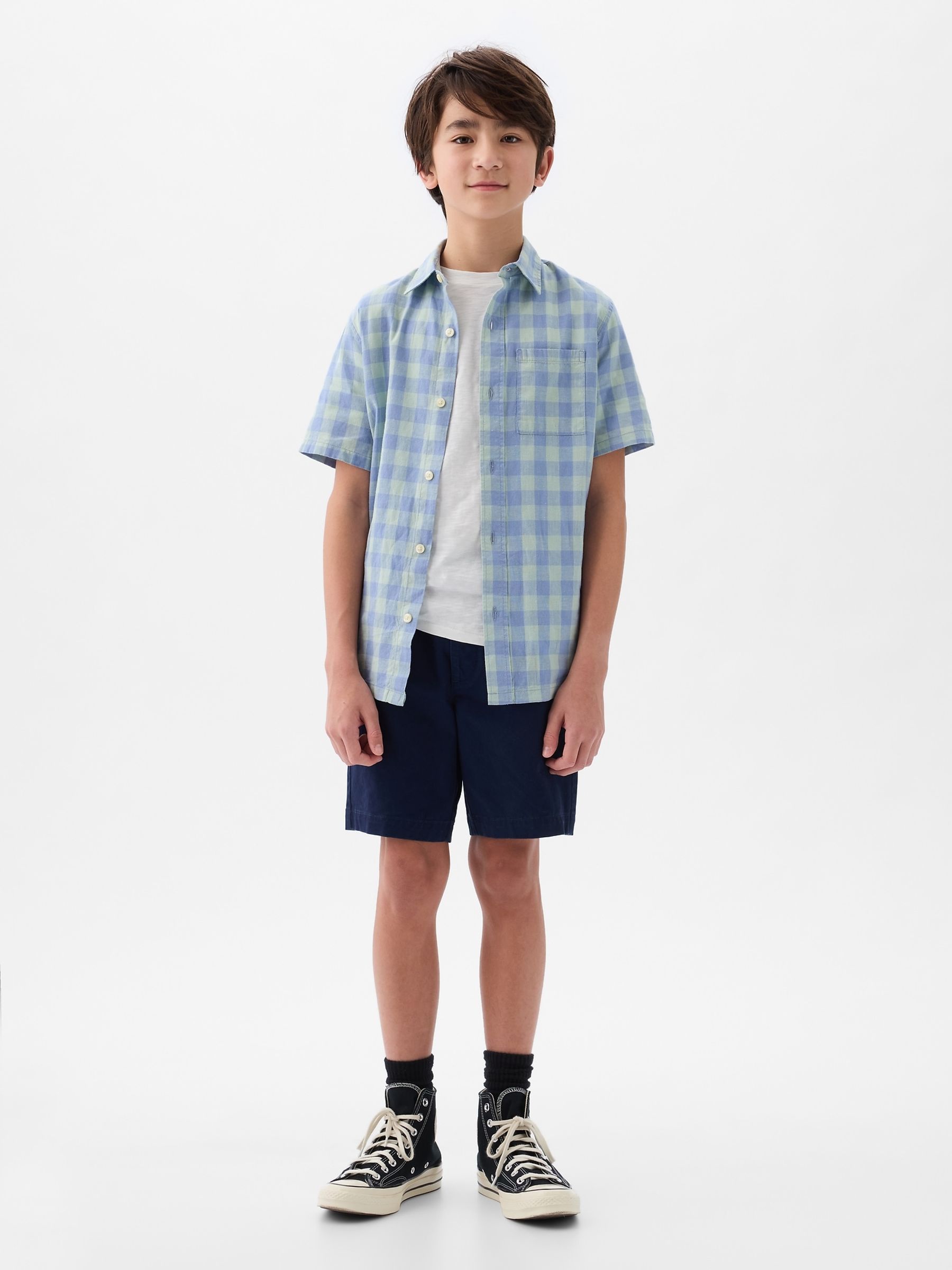 Blue Short Sleeve Linen Cotton Shirt (4-13yrs) - Image 3 of 3