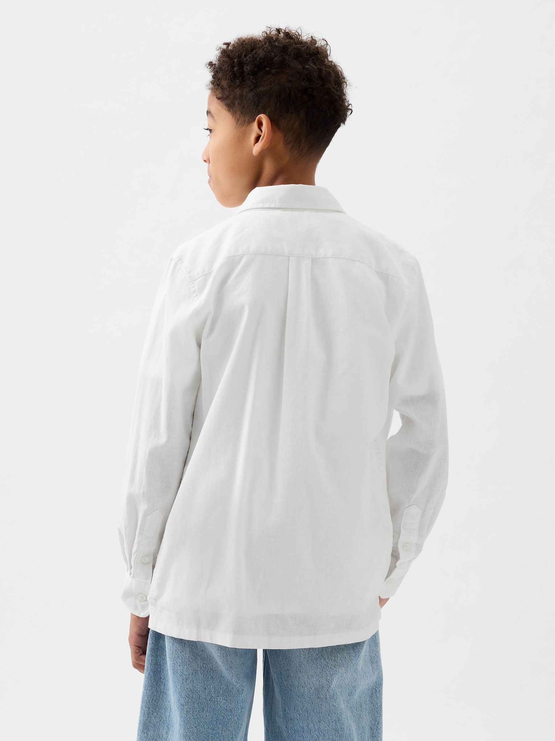 White Linen Blend Long Sleeve Oxford Shirt (4-13yrs) - Image 2 of 3