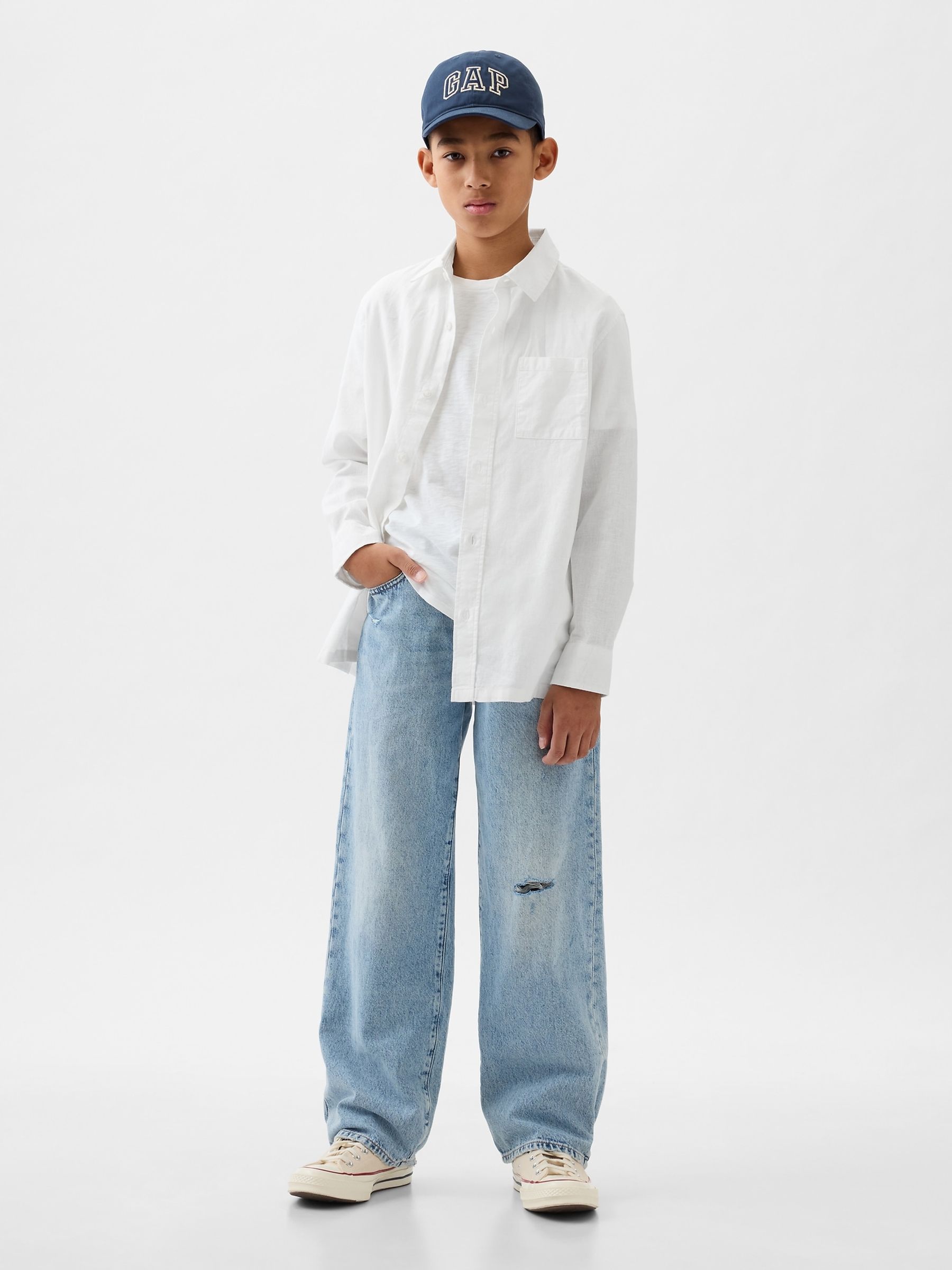 White Linen Blend Long Sleeve Oxford Shirt (4-13yrs) - Image 3 of 3