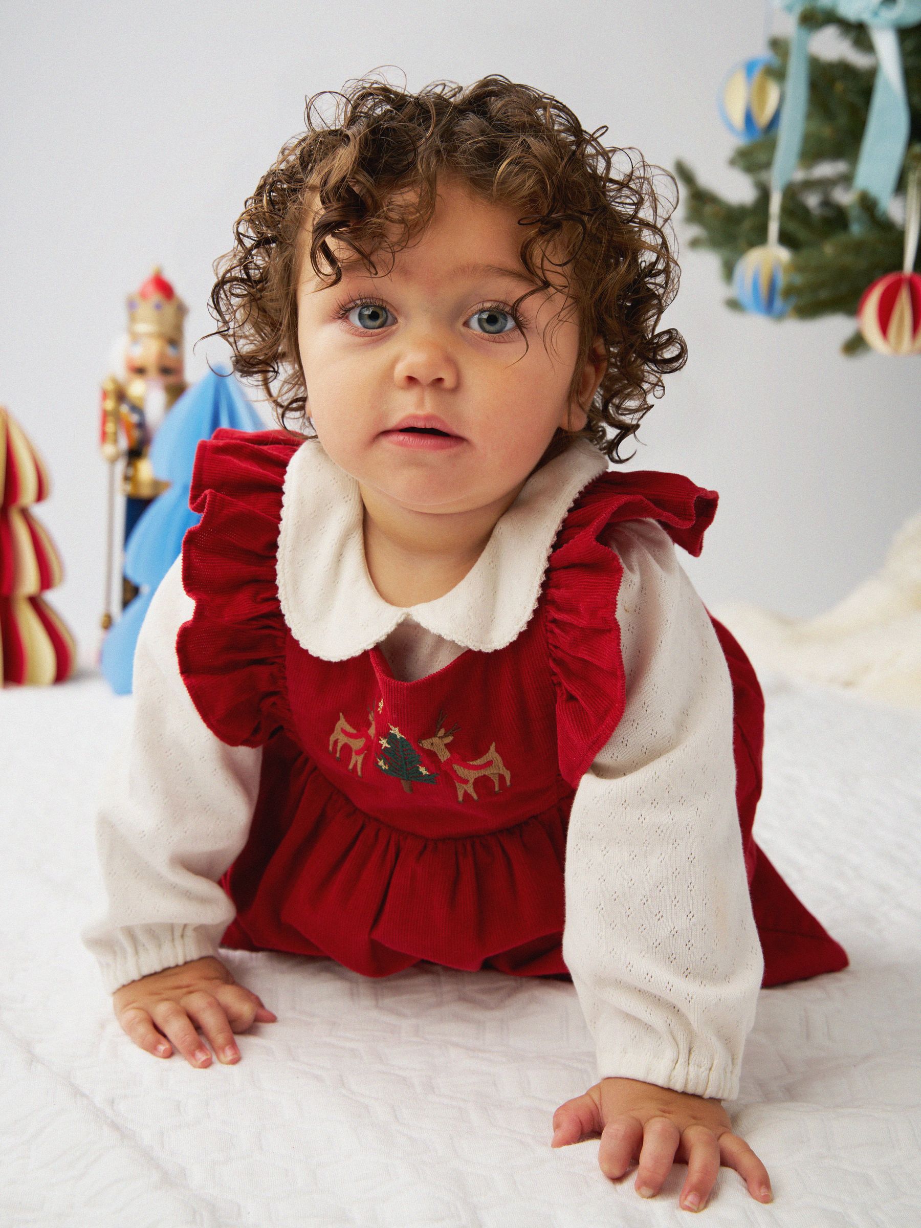 Dark Red Reindeer Christmas Dress & Tights Set - Image 2 of 3