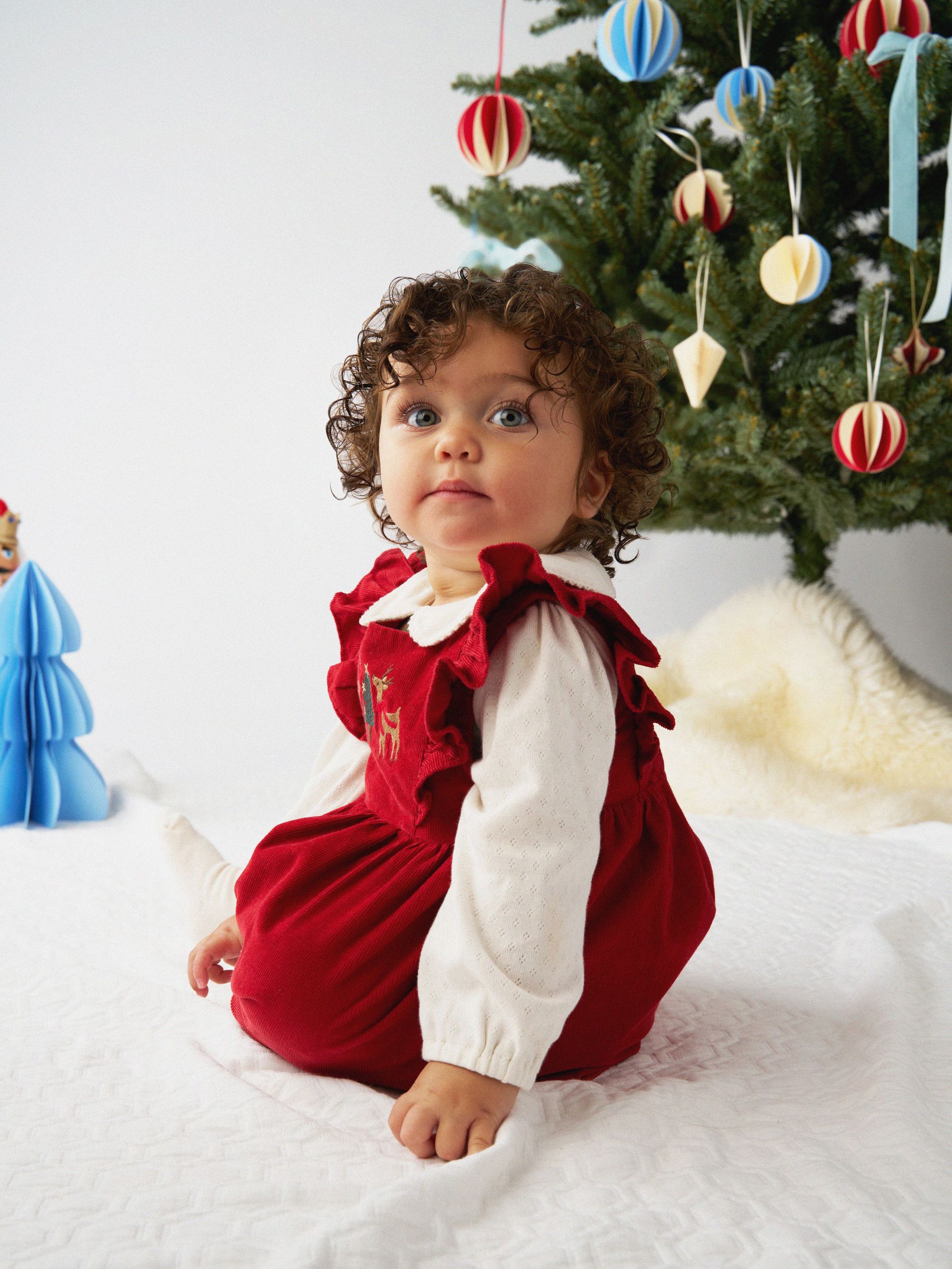 Dark Red Reindeer Christmas Dress & Tights Set - Image 3 of 3