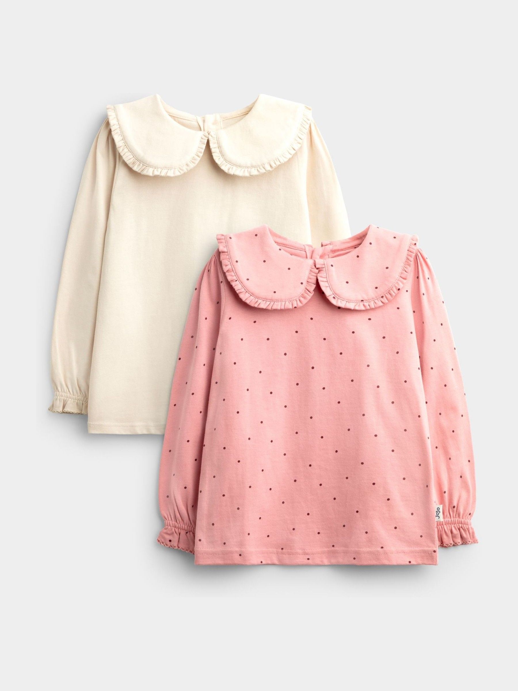 Rose Pink Spot 2-Pack Long Sleeve Frill Collar Tops - Image 1 of 7