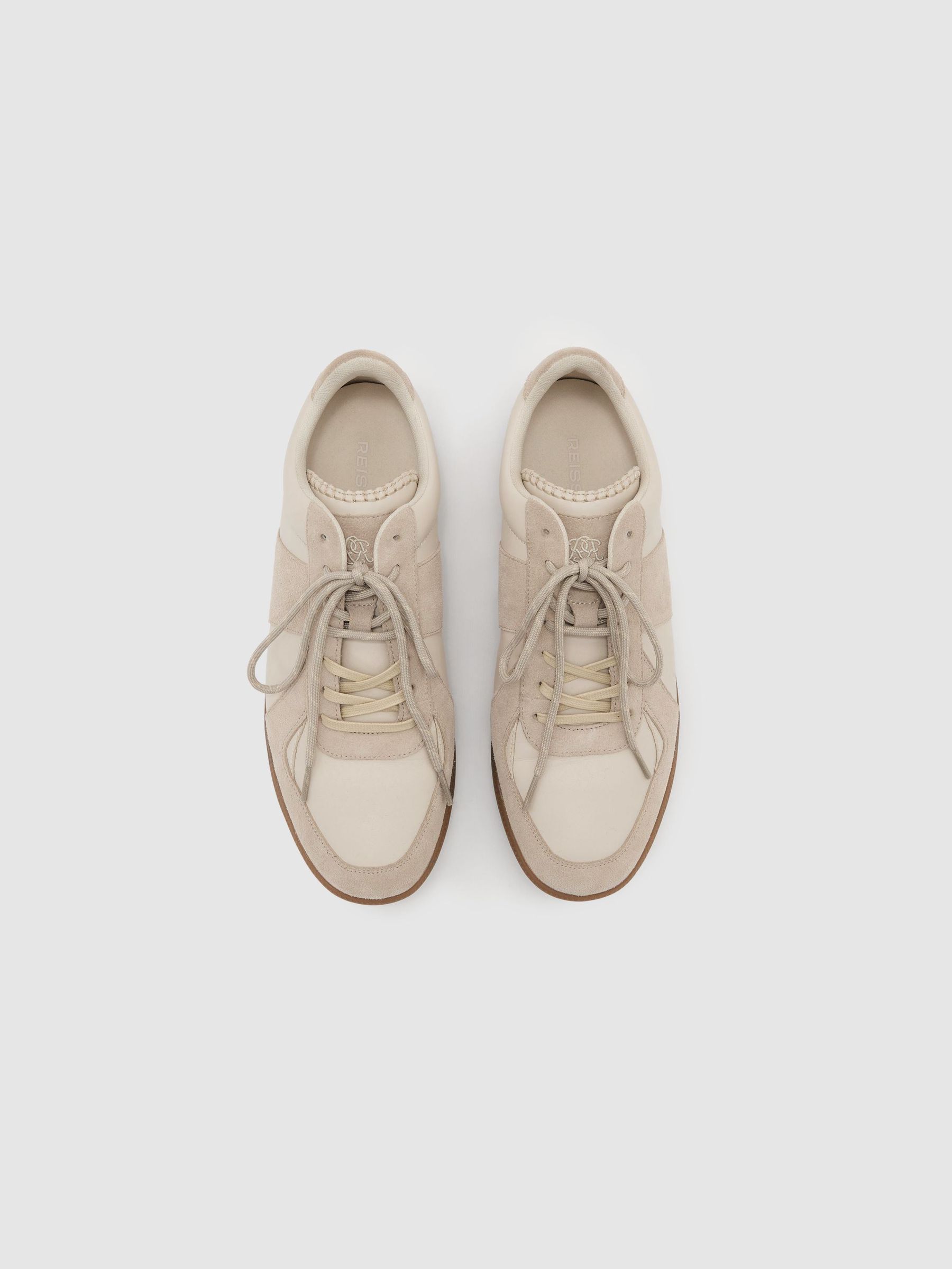 Monogram Bonded Leather and Suede Trainers in Off White - Image 3 of 5