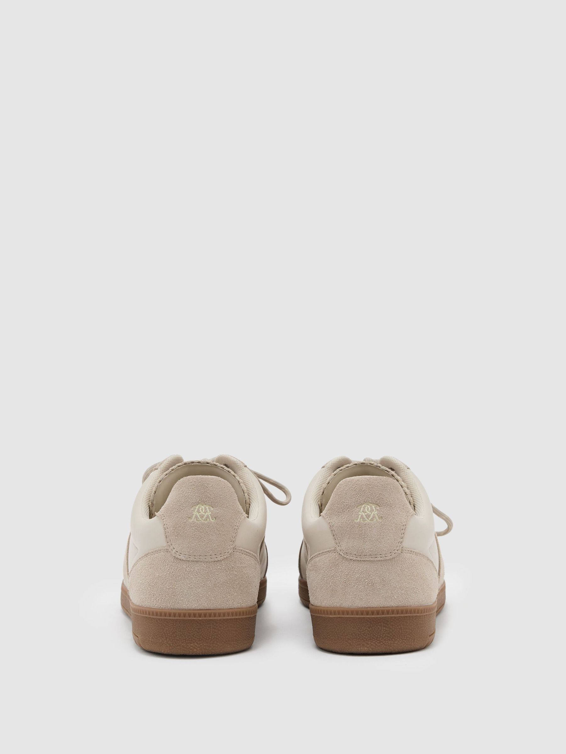 Monogram Bonded Leather and Suede Trainers in Off White - Image 4 of 5