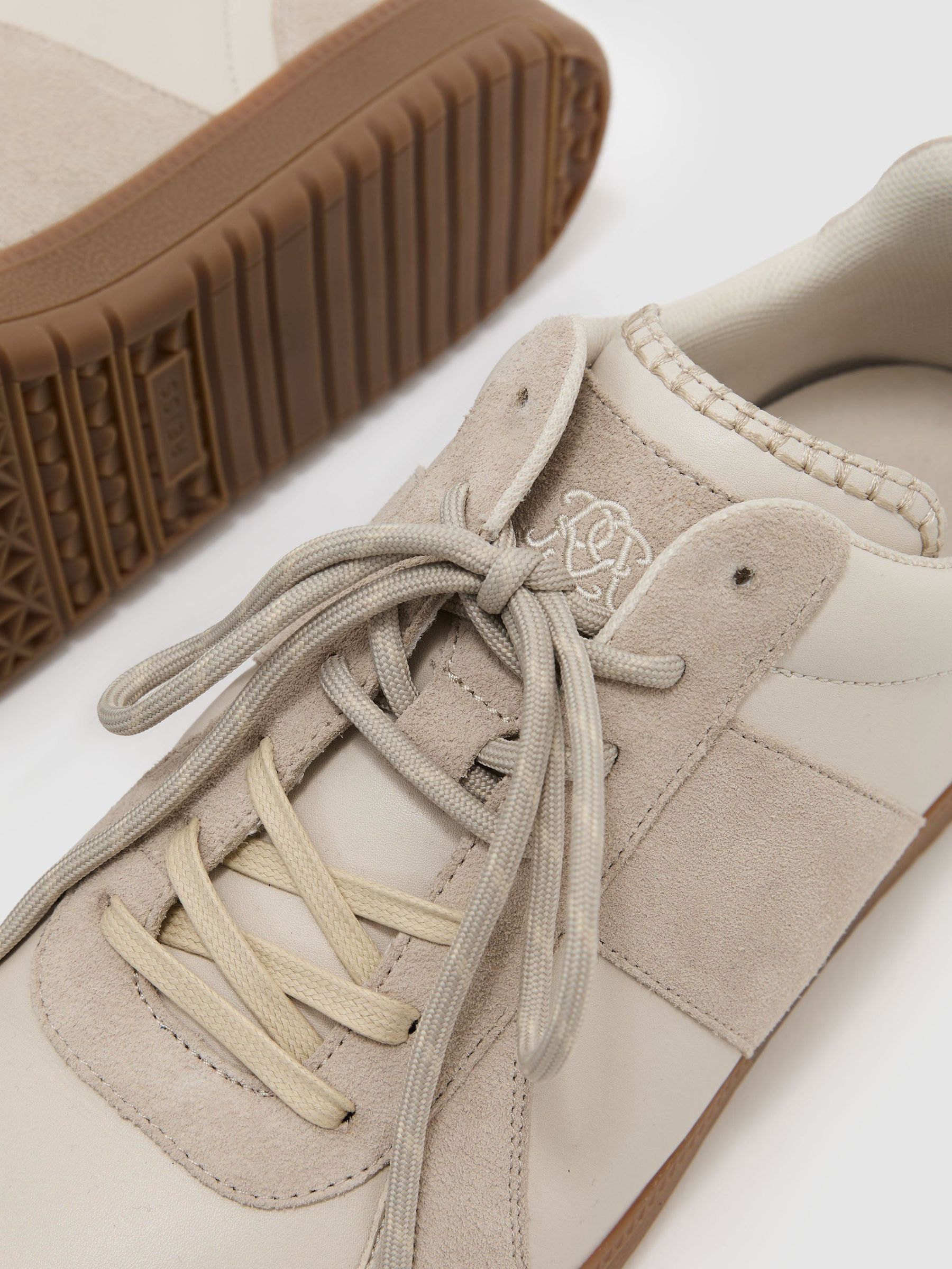Monogram Bonded Leather and Suede Trainers in Off White - Image 5 of 5