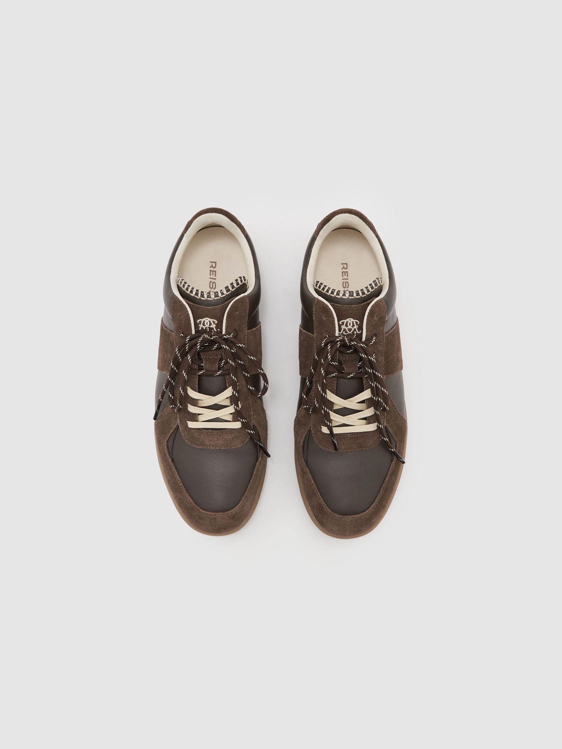 Monogram Bonded Leather and Suede Trainers in Dark Brown - Image 3 of 6