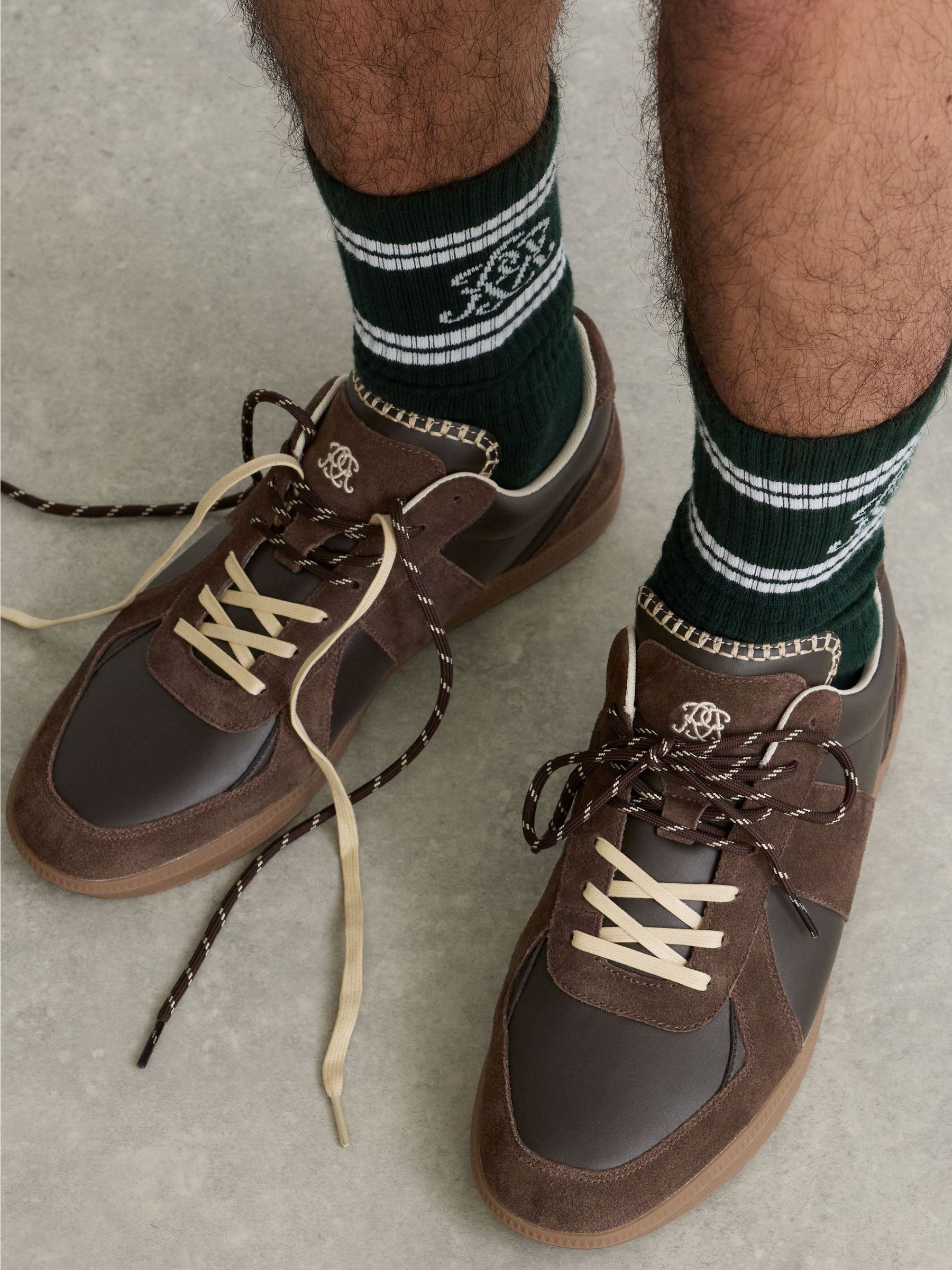 Monogram Bonded Leather and Suede Trainers in Dark Brown - Image 4 of 6