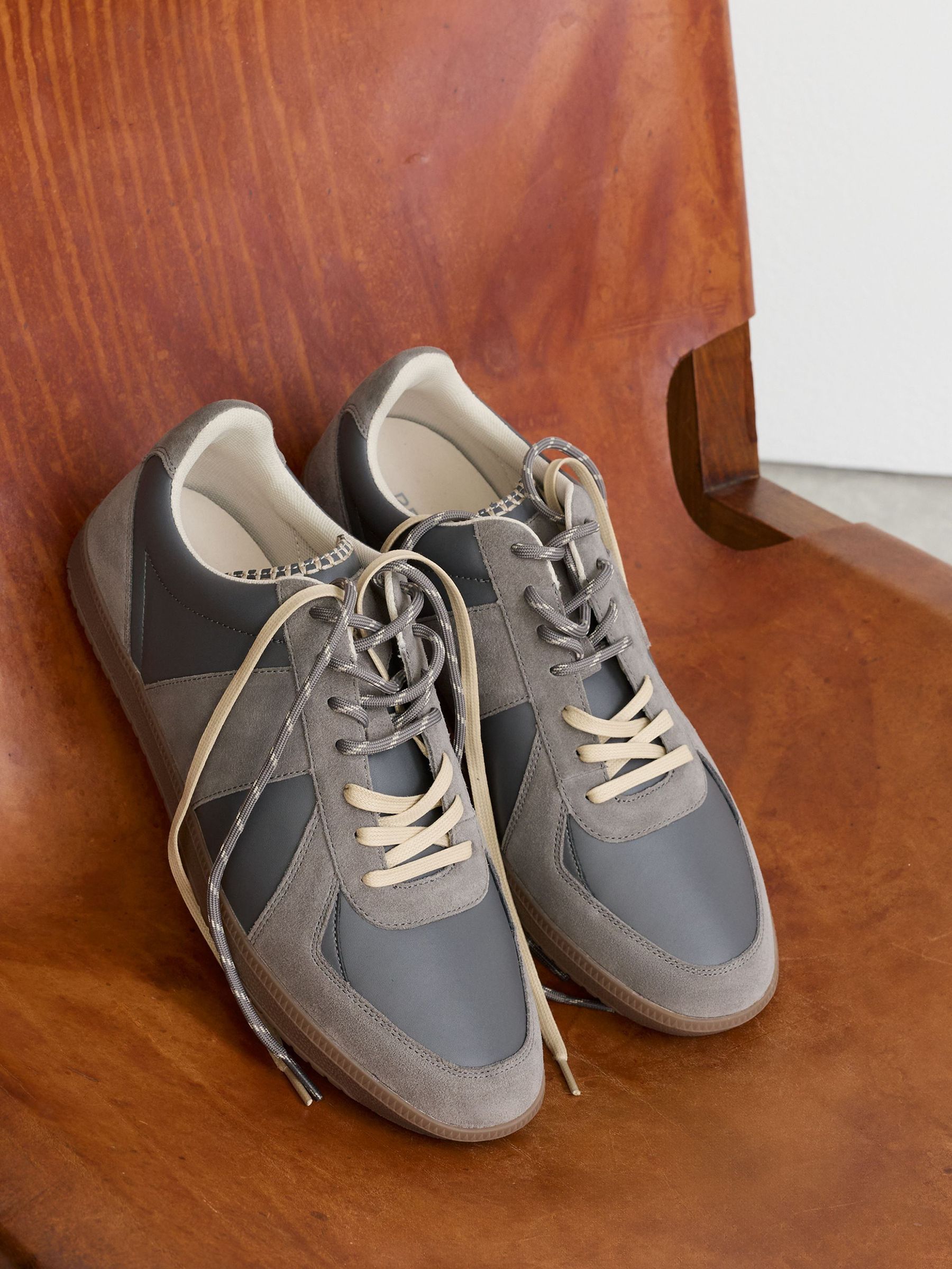 Monogram Bonded Leather and Suede Trainers in Grey - Image 1 of 5