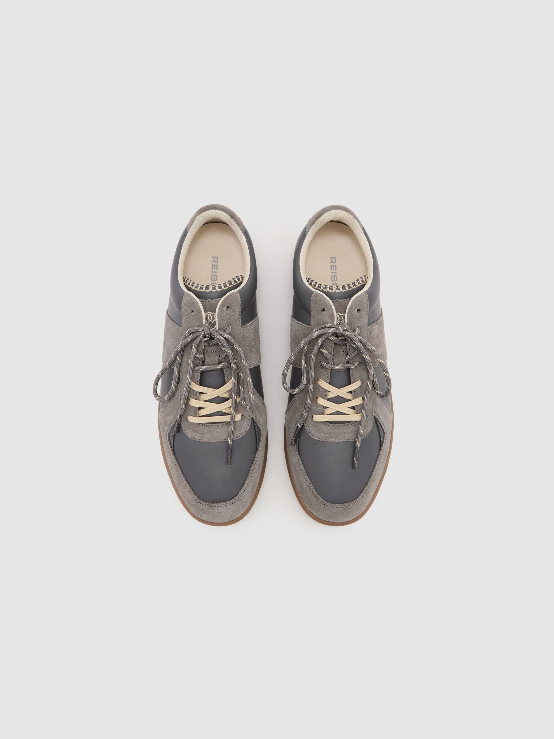 Monogram Bonded Leather and Suede Trainers in Grey - Image 3 of 5
