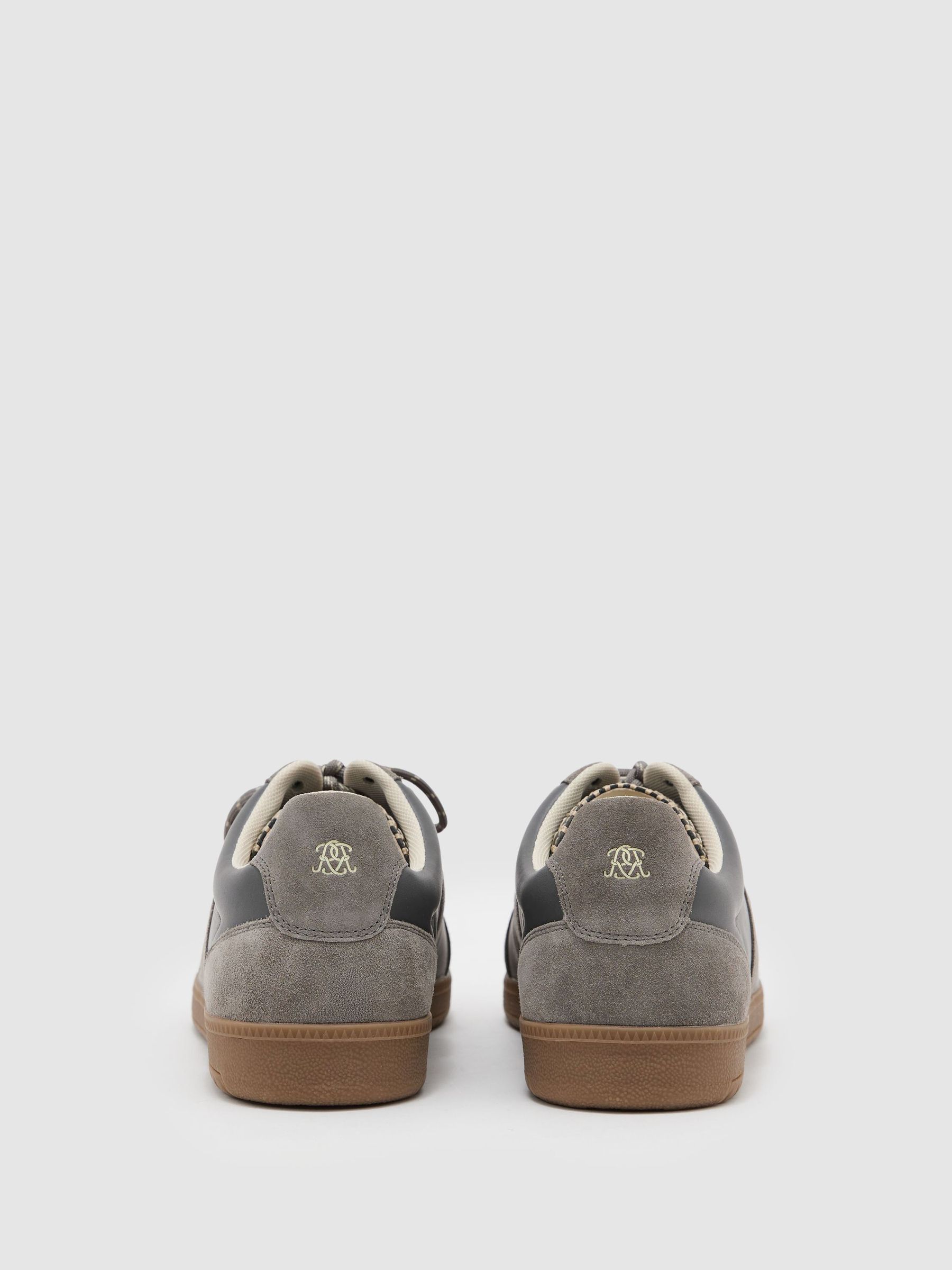 Monogram Bonded Leather and Suede Trainers in Grey - Image 4 of 5