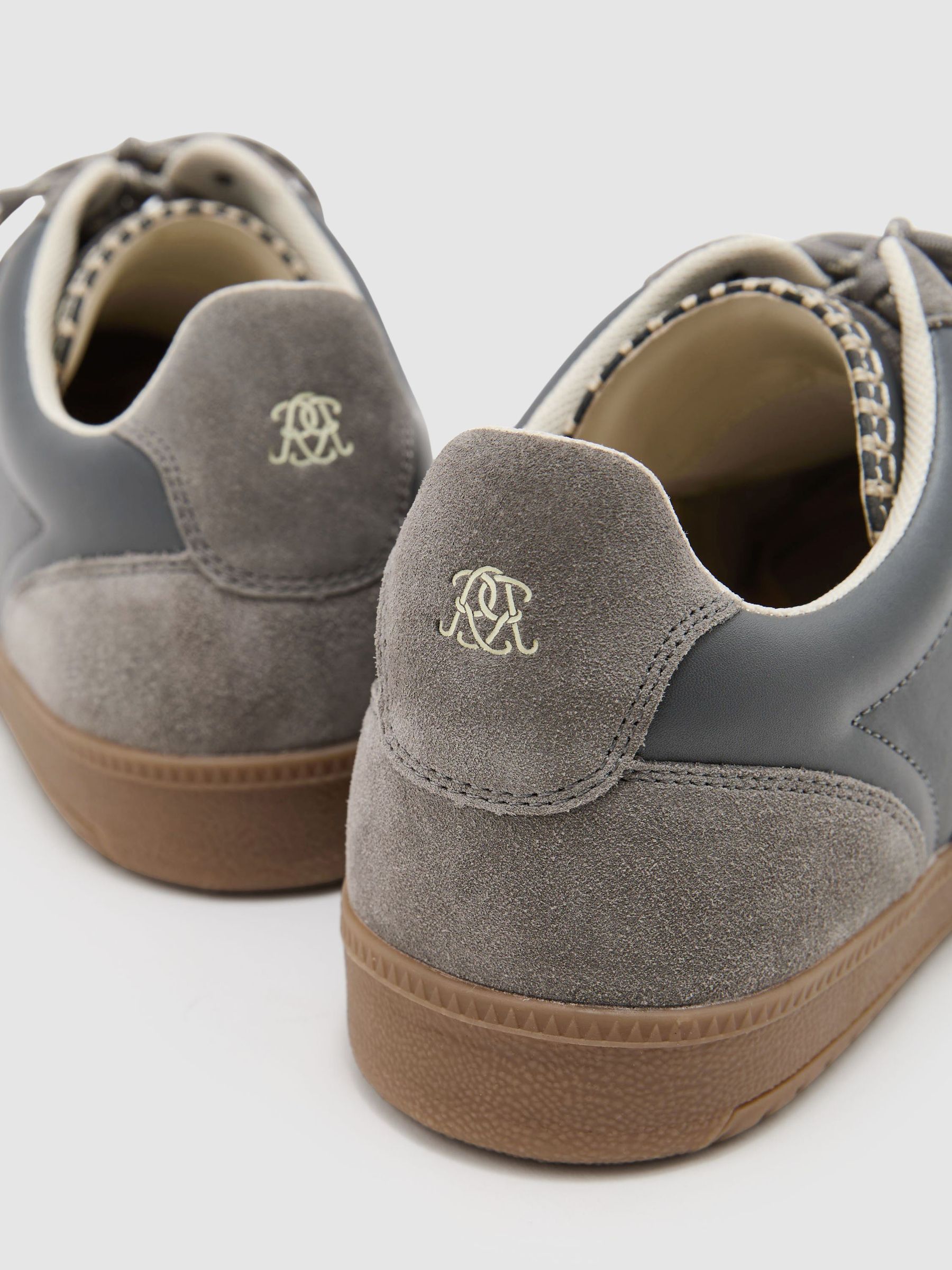Monogram Bonded Leather and Suede Trainers in Grey - Image 5 of 5
