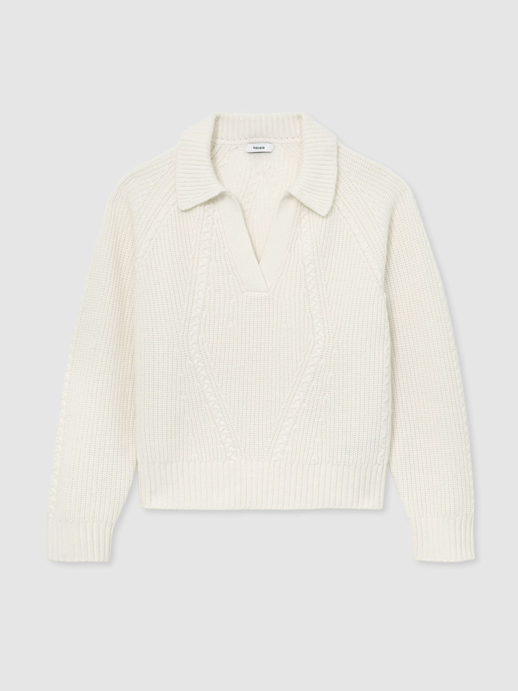 Wool-Cashmere Cable-Knit Detail Jumper in Cream - Image 2 of 7